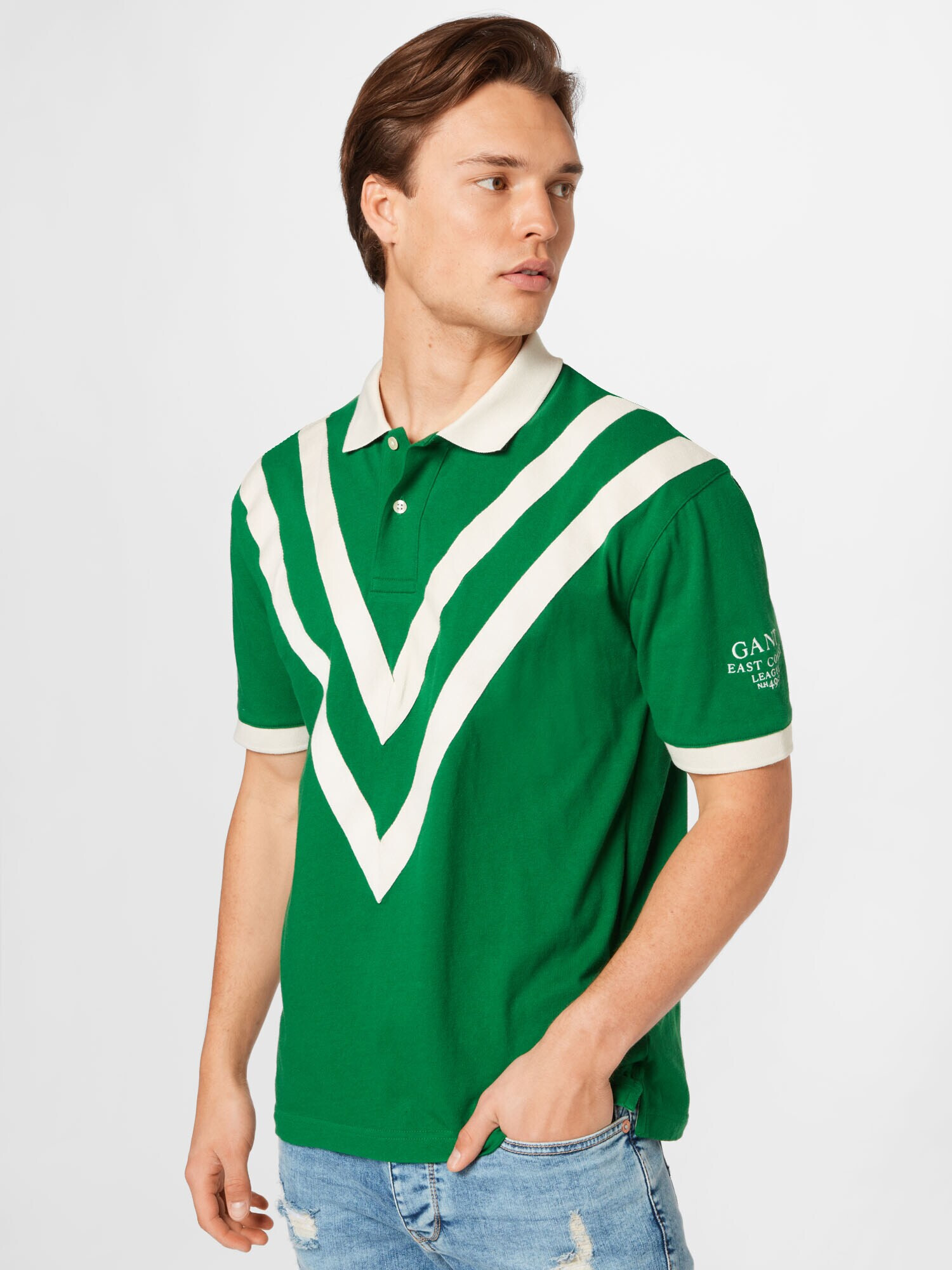 GANT Tricou 'RUGGER' verde / alb - Pled.ro