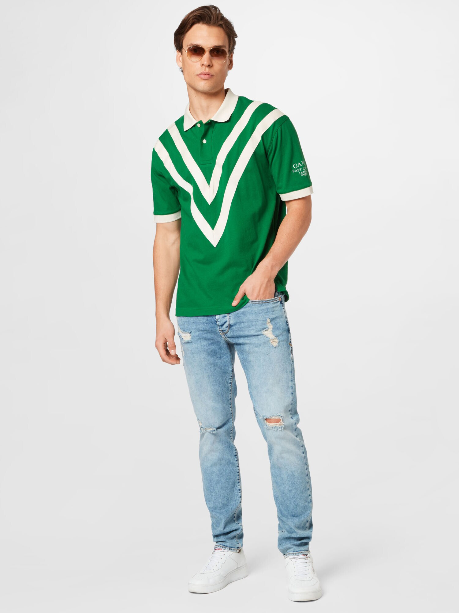 GANT Tricou 'RUGGER' verde / alb - Pled.ro