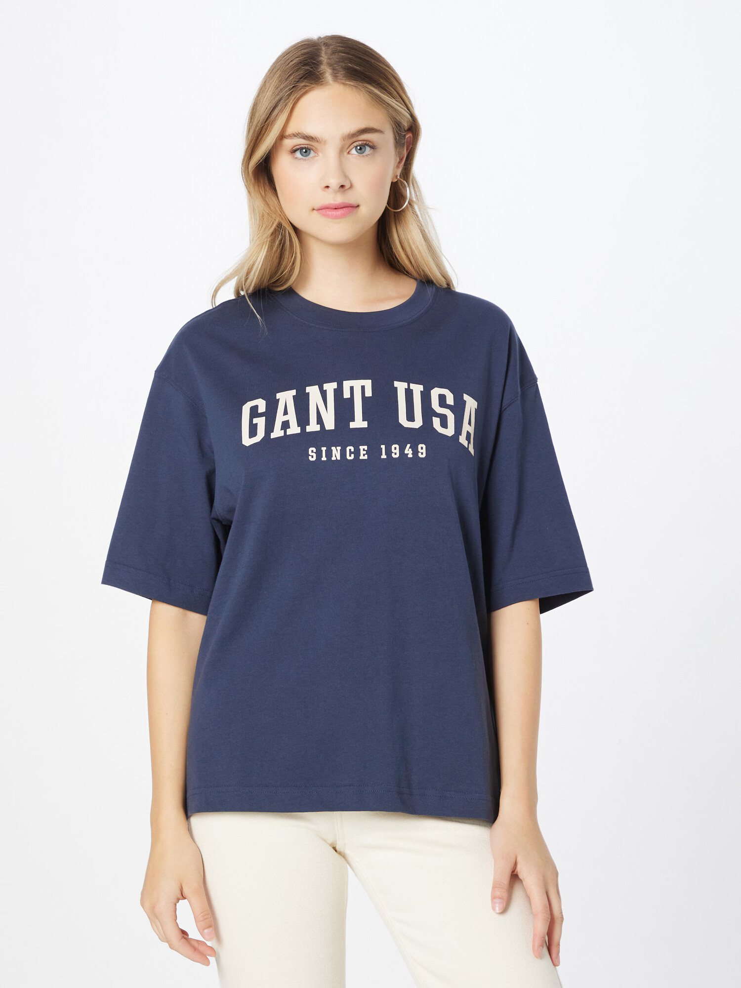 GANT Tricou supradimensional bleumarin / alb - Pled.ro