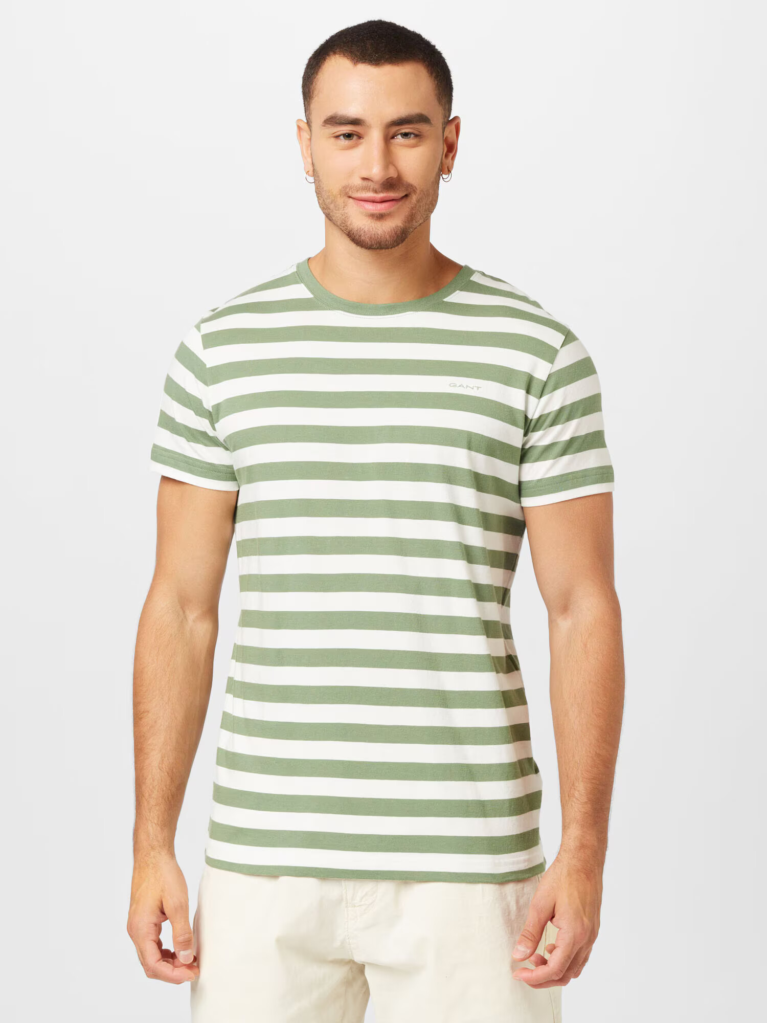 GANT Tricou verde / alb - Pled.ro