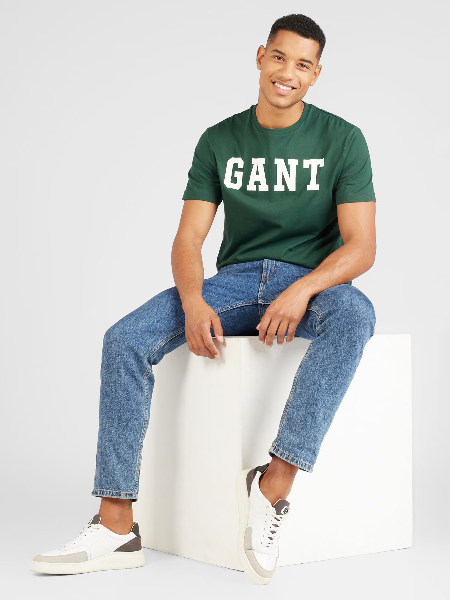 GANT Tricou verde închis / alb - Pled.ro