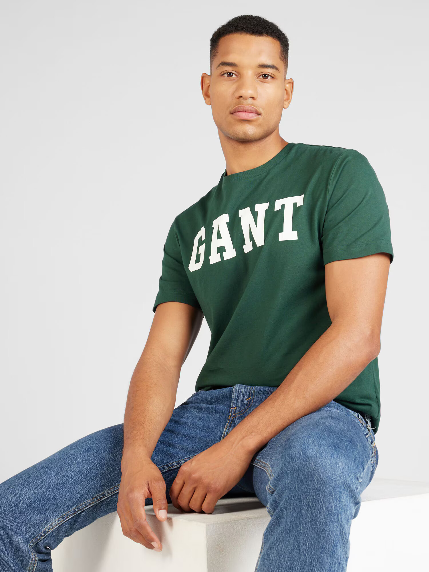 GANT Tricou verde închis / alb - Pled.ro