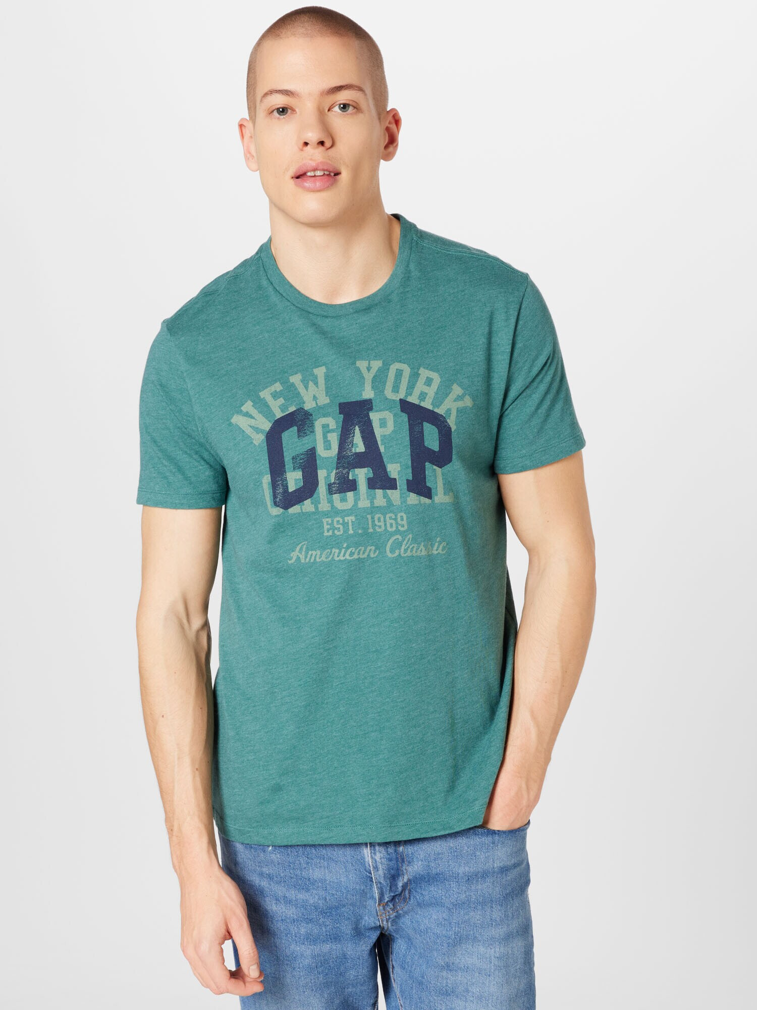 GAP Tricou alb kitt / bleumarin / verde jad - Pled.ro