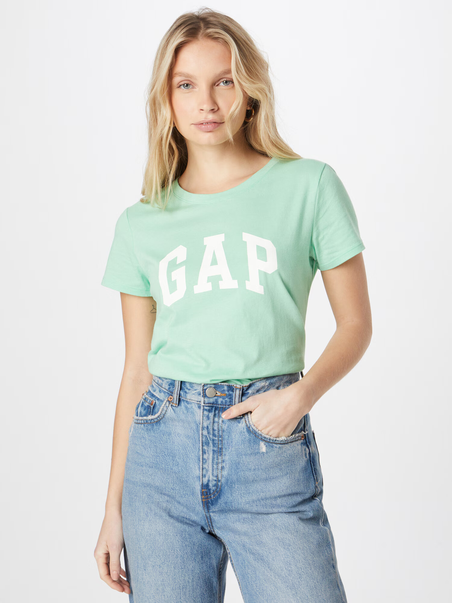 Gap Petite Tricou verde mentă / alb - Pled.ro