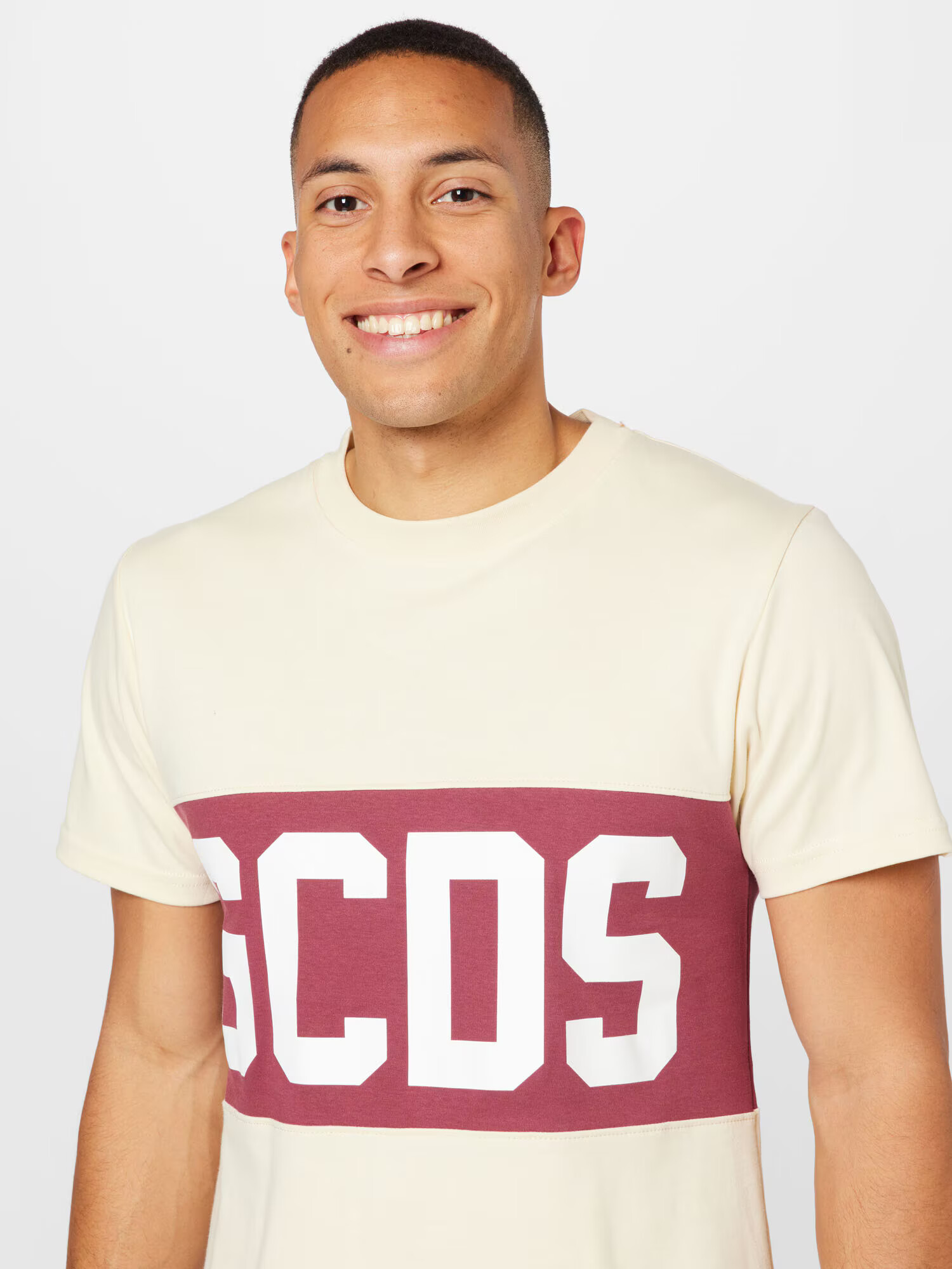 GCDS Tricou crem / roșu bordeaux / alb - Pled.ro