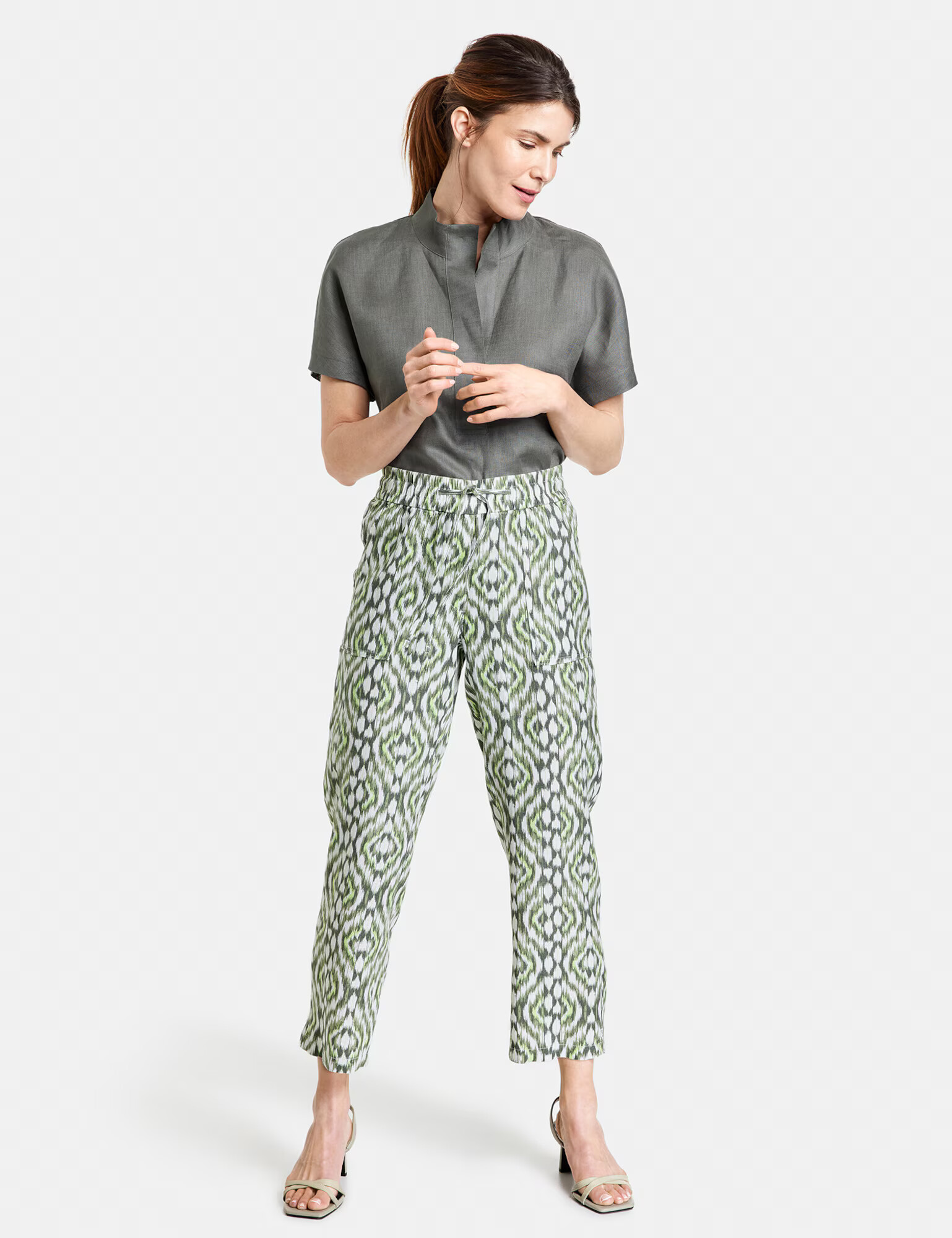 GERRY WEBER Pantaloni kaki / verde jad / verde deschis / alb - Pled.ro