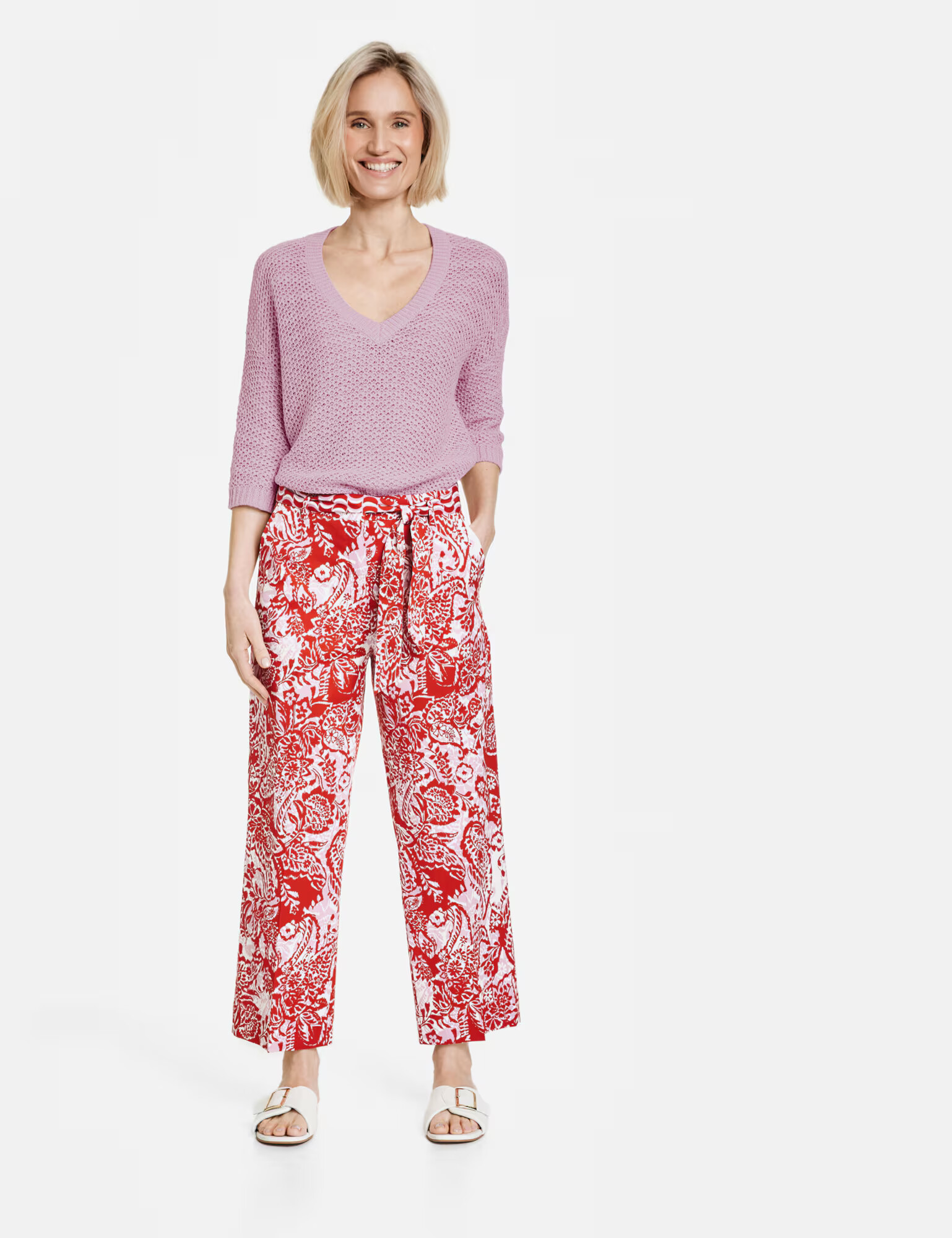 GERRY WEBER Pantaloni mov liliachiu / roșu ruginiu / alb - Pled.ro