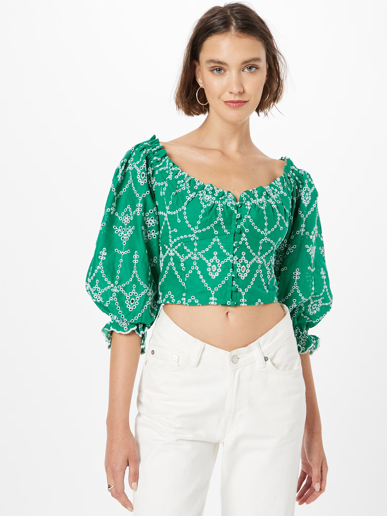 Gina Tricot Bluză 'Tindra' verde / alb - Pled.ro