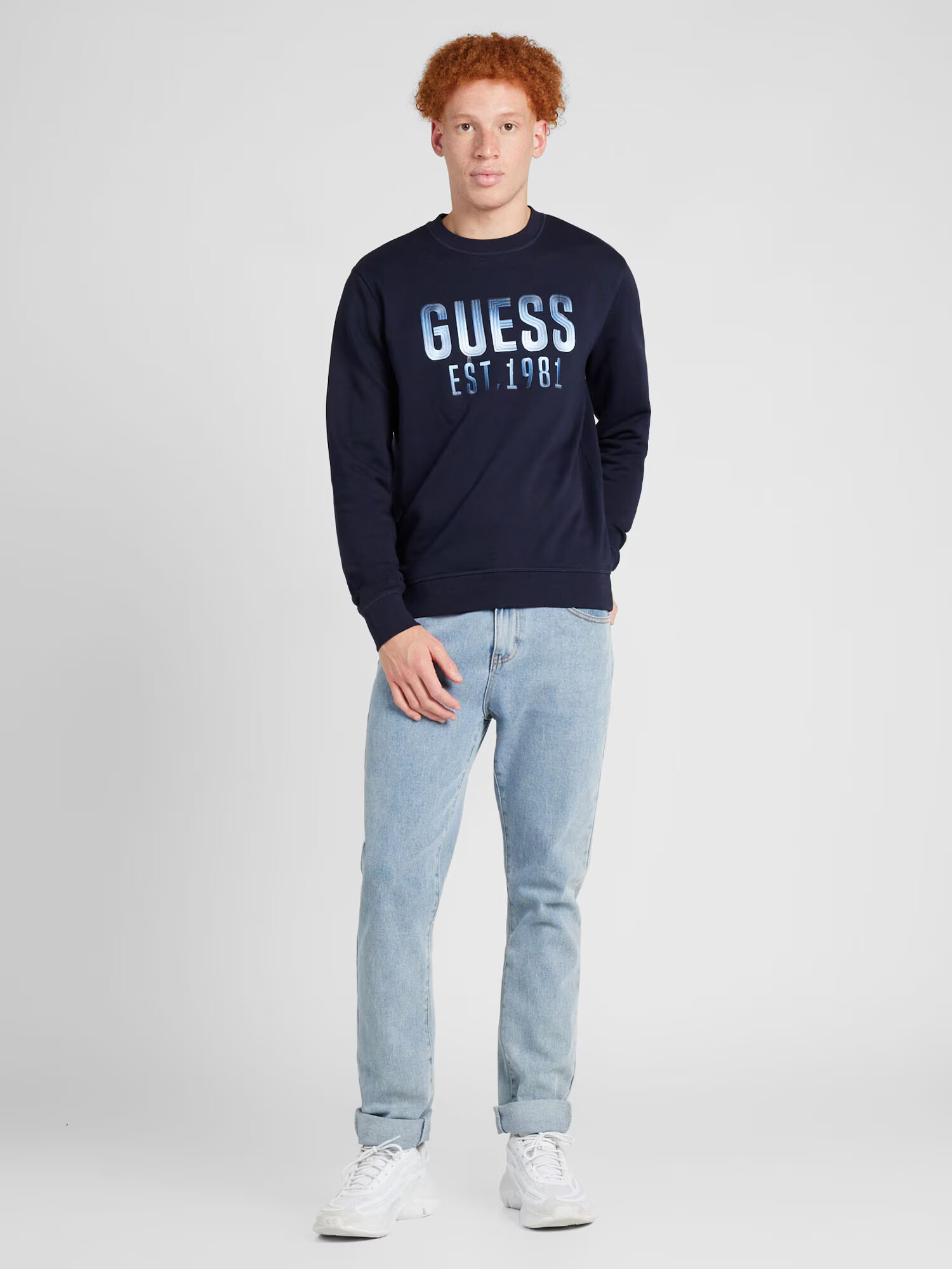 GUESS Bluză de molton albastru / bleumarin / alb - Pled.ro