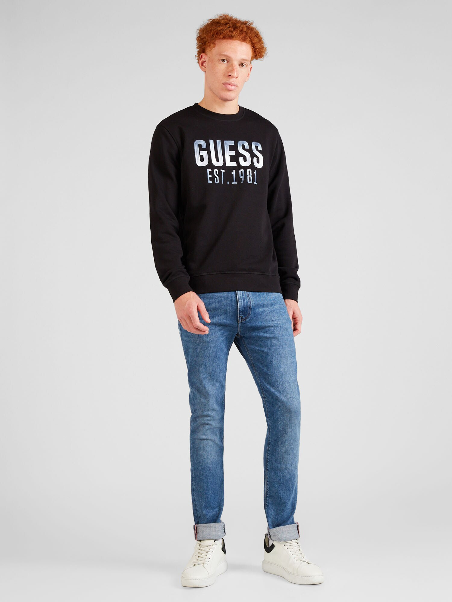 GUESS Bluză de molton albastru / negru / alb - Pled.ro