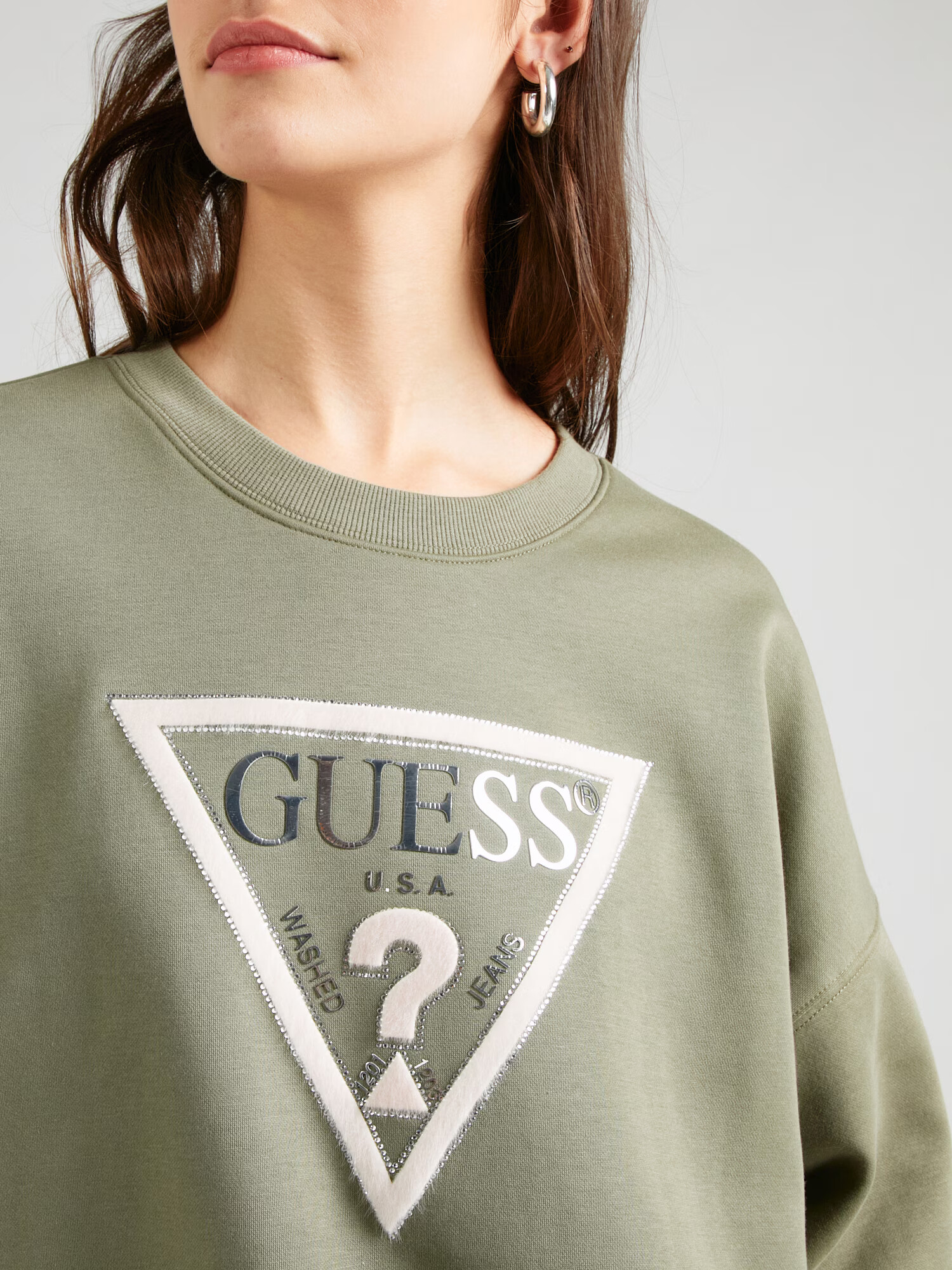 GUESS Bluză de molton oliv / argintiu / alb - Pled.ro