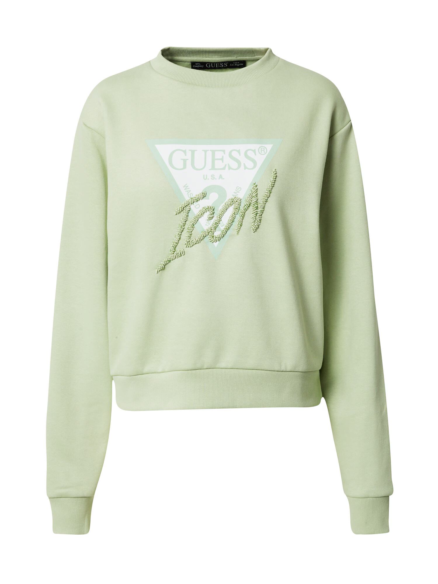 GUESS Bluză de molton verde pastel / alb murdar - Pled.ro