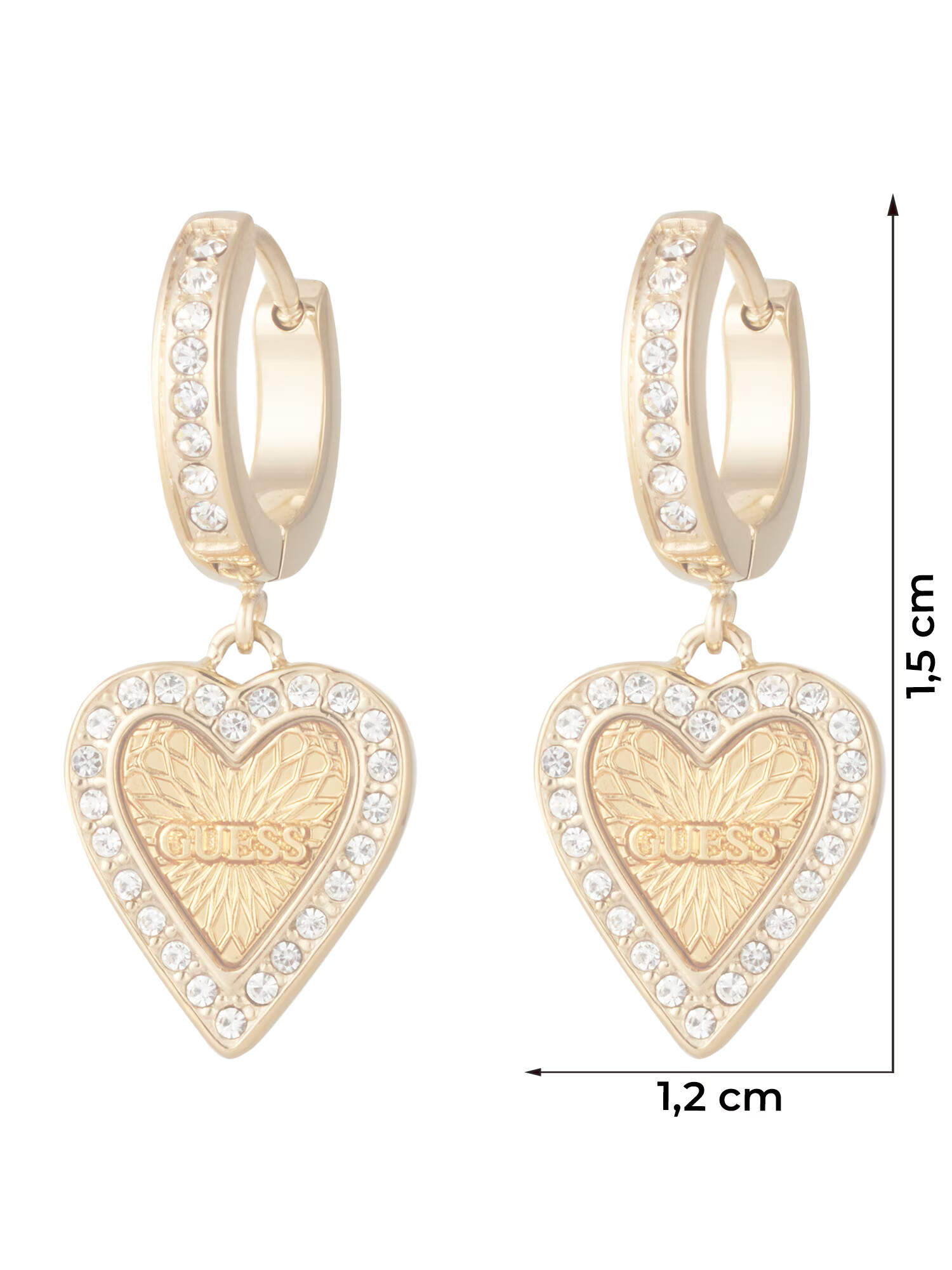 GUESS Cercei 'HEART HUGGIES' auriu / transparent - Pled.ro