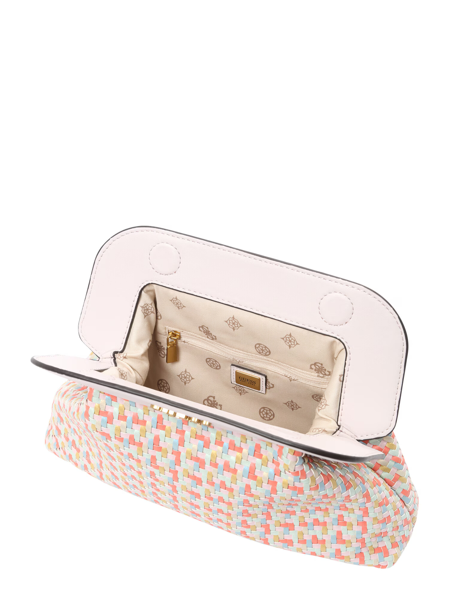 GUESS Clutch 'ABEY' albastru deschis / galben deschis / corai / alb - Pled.ro