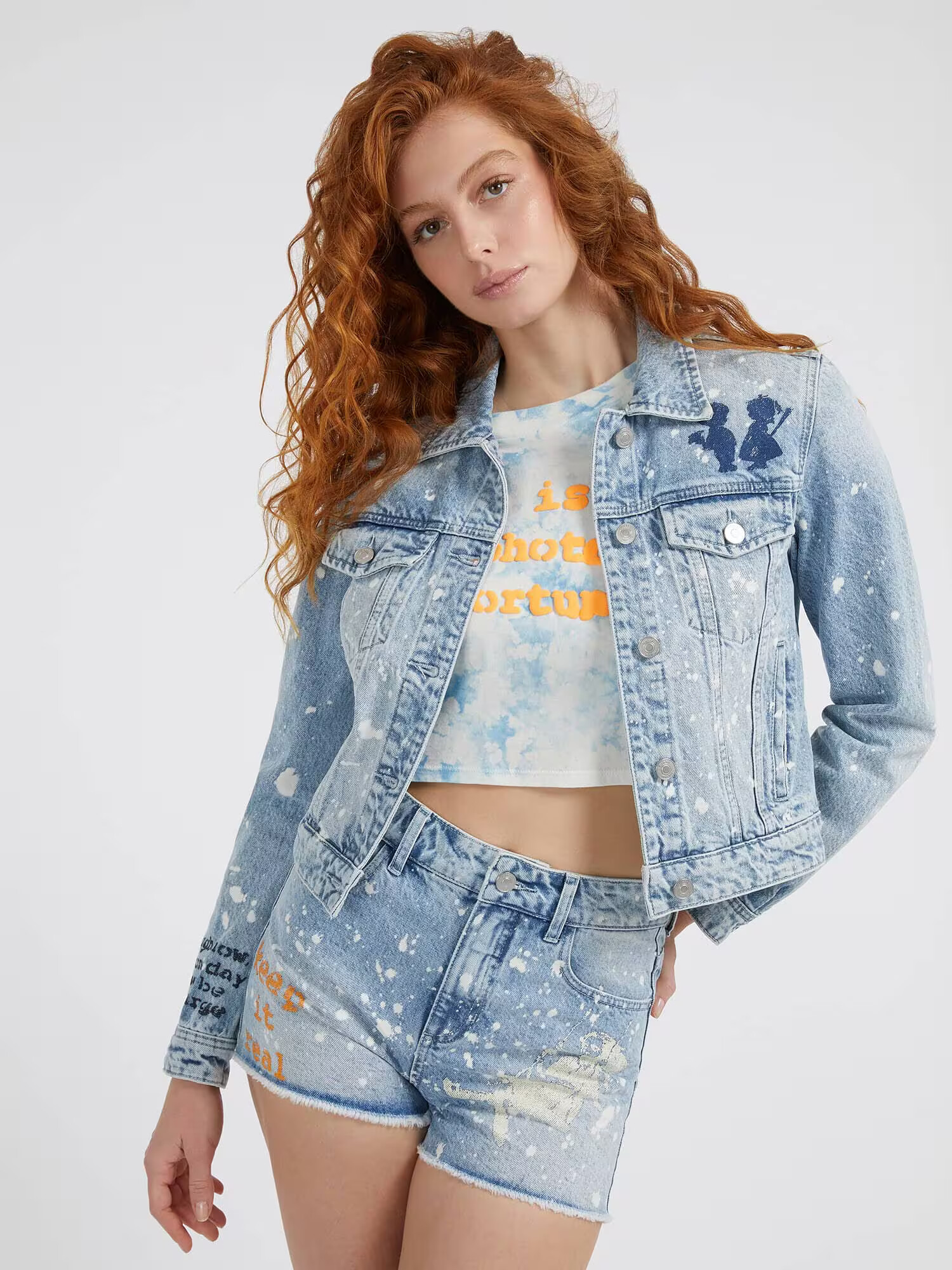 GUESS Geacă de primăvară-toamnă 'STEVIE' bleumarin / albastru denim / roz pal / alb - Pled.ro