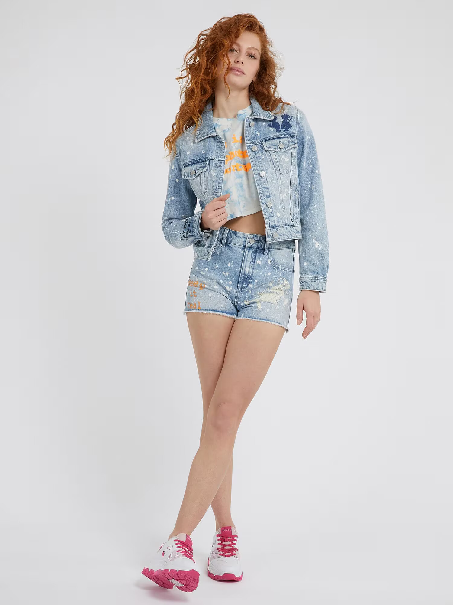 GUESS Geacă de primăvară-toamnă 'STEVIE' bleumarin / albastru denim / roz pal / alb - Pled.ro