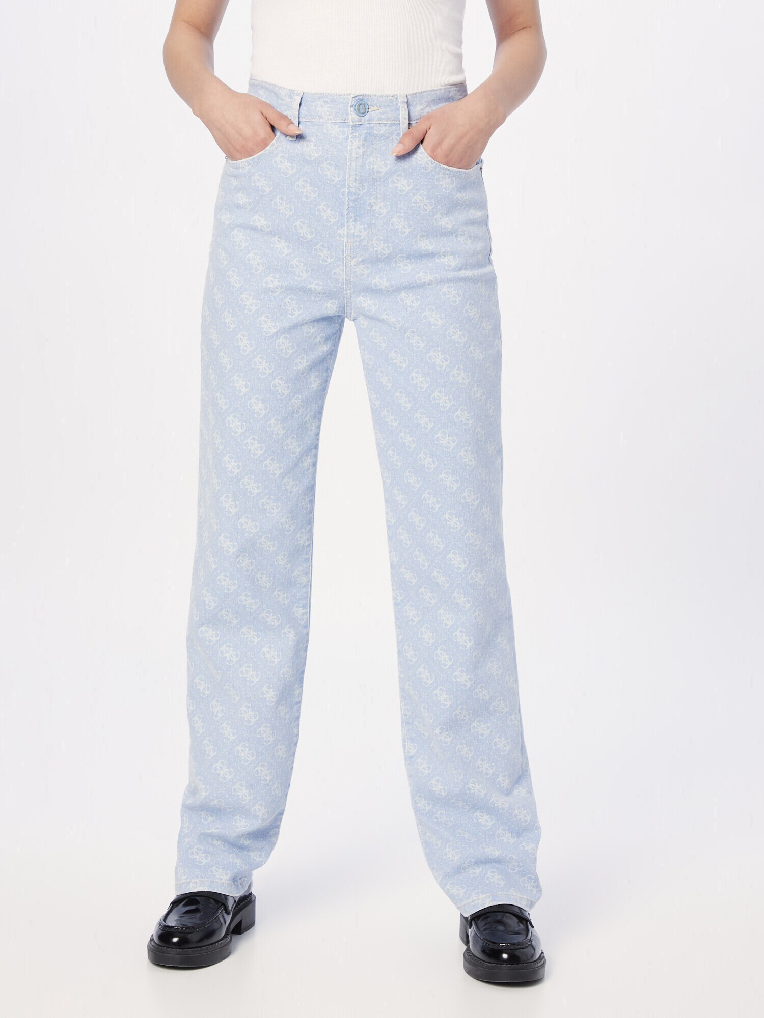 GUESS Jeans 'MELROSE' albastru deschis / alb - Pled.ro