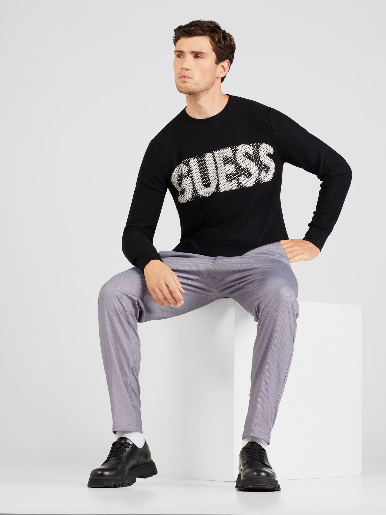 GUESS Pulover 'AMYAS' negru / alb - Pled.ro