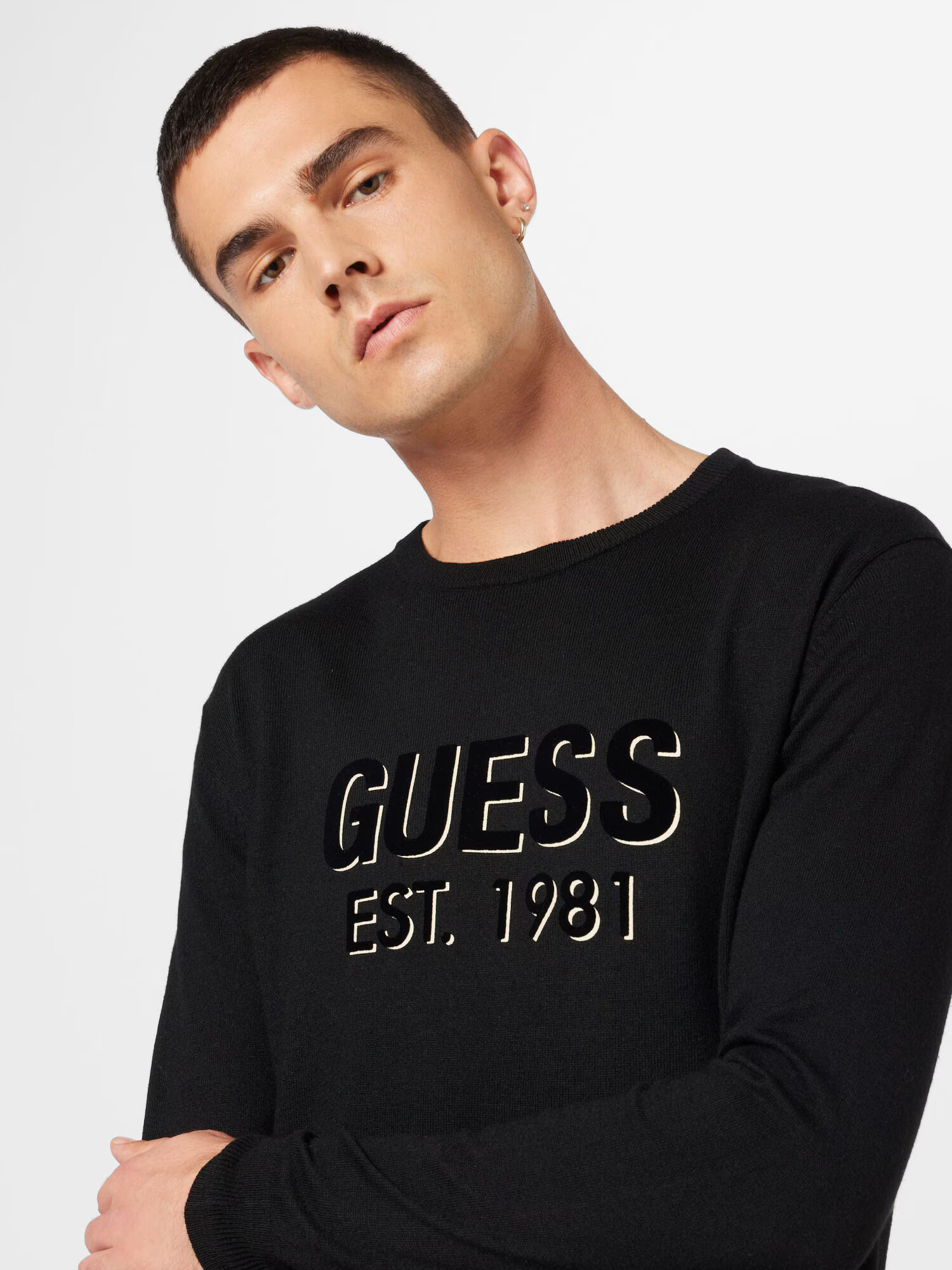 GUESS Pulover 'VIRGIL' negru / alb - Pled.ro