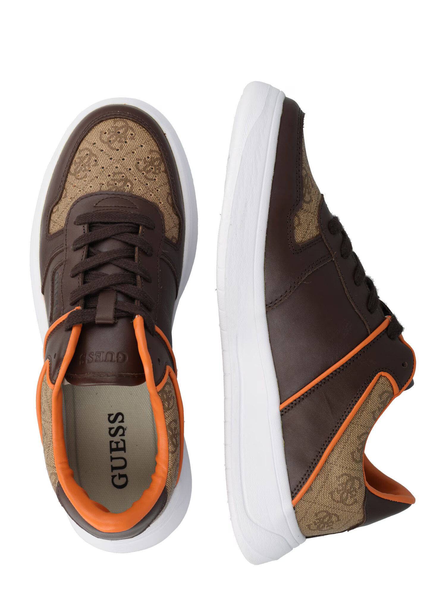 GUESS Sneaker low ciocolatiu / maro deschis / portocaliu / alb coajă de ou - Pled.ro