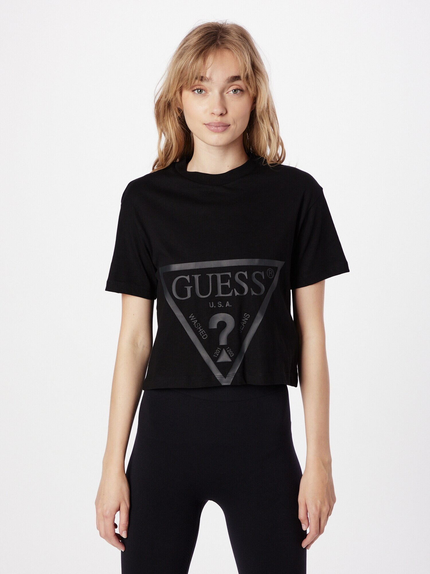 GUESS Tricou 'ADELE' gri metalic / negru - Pled.ro