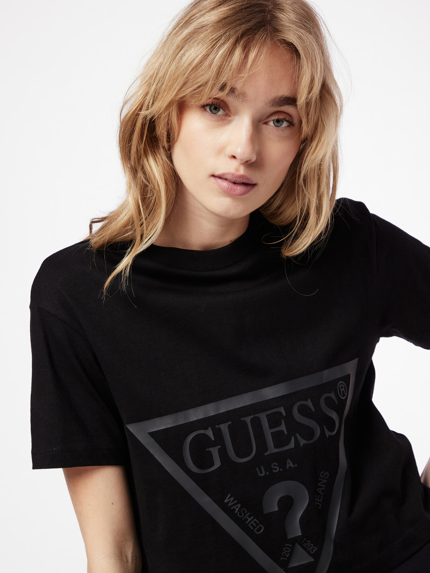 GUESS Tricou 'ADELE' gri metalic / negru - Pled.ro