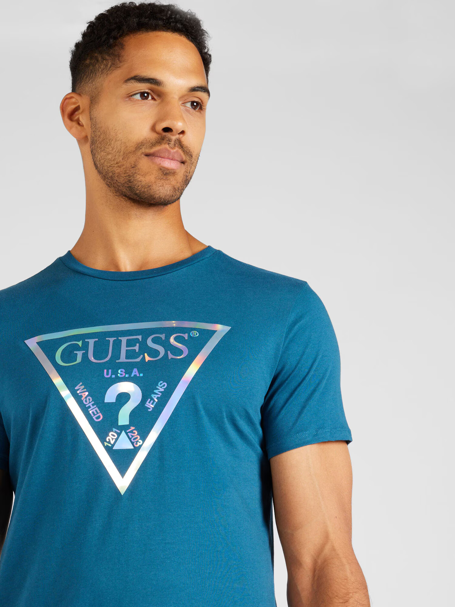 GUESS Tricou albastru / alb - Pled.ro