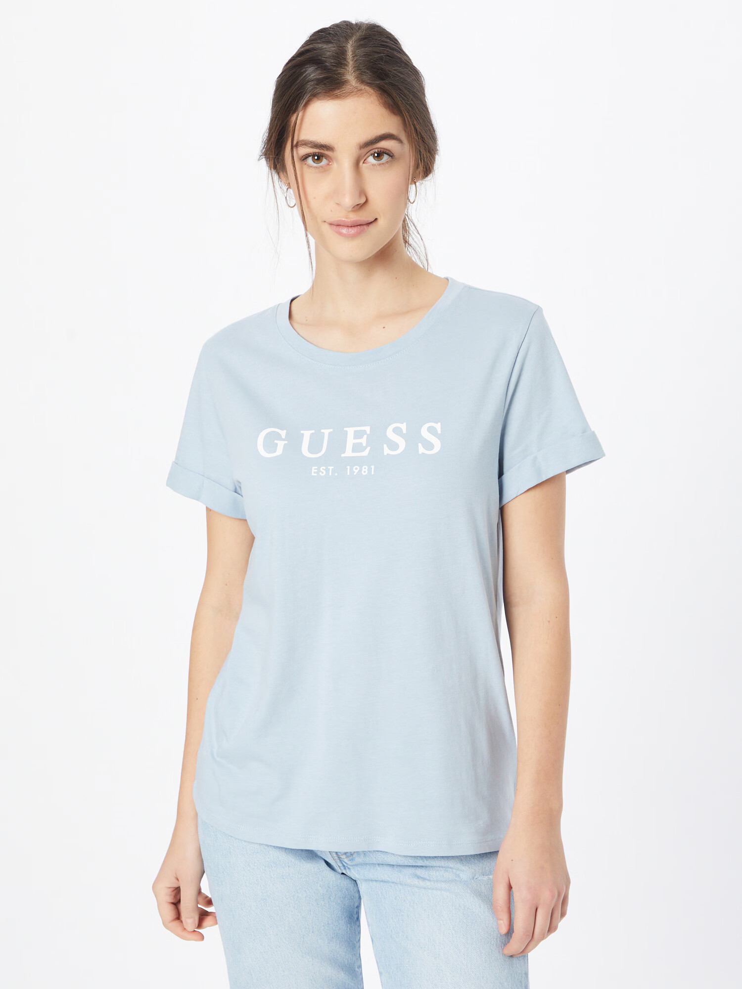 GUESS Tricou albastru deschis / alb - Pled.ro