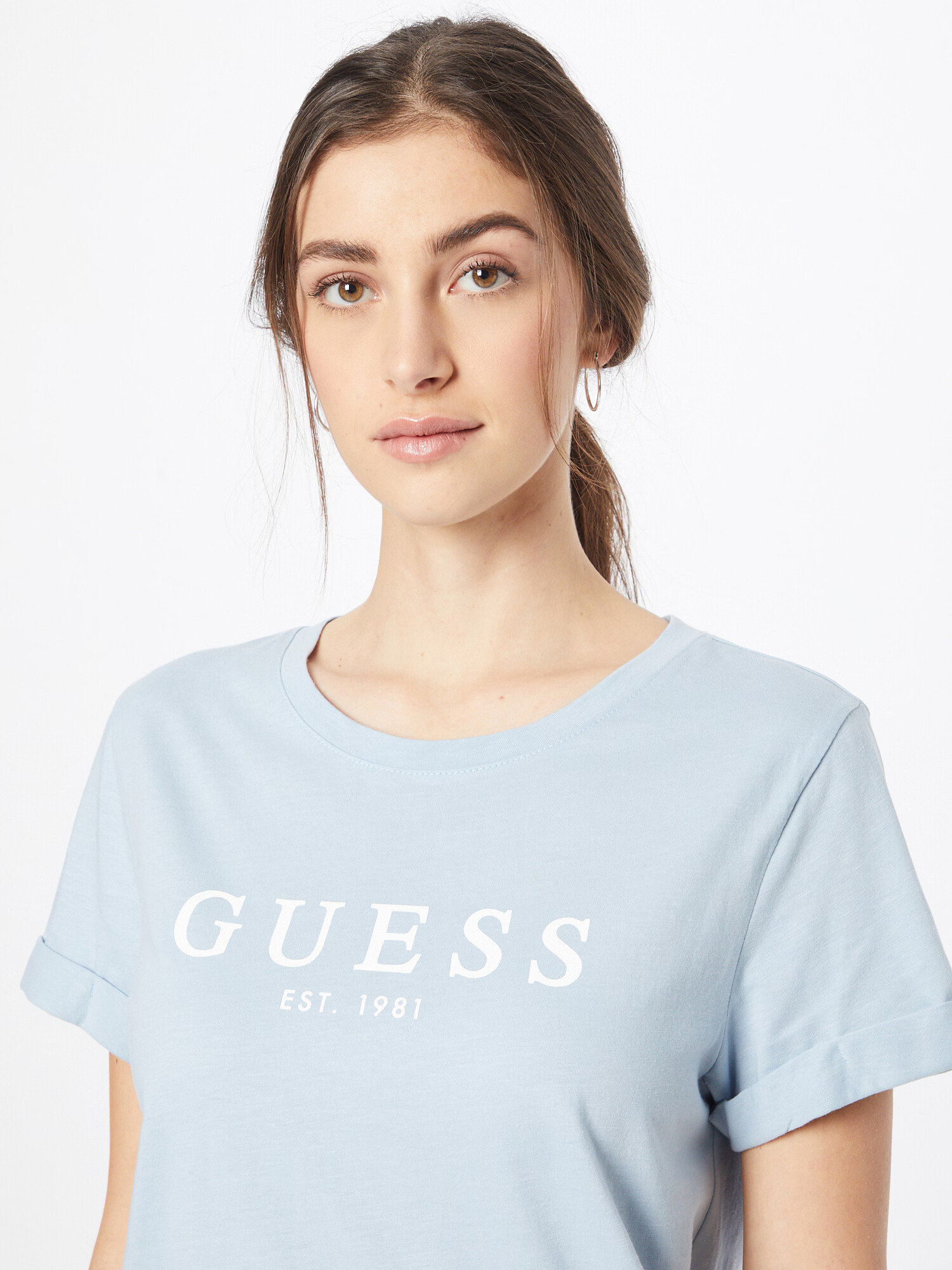 GUESS Tricou albastru deschis / alb - Pled.ro