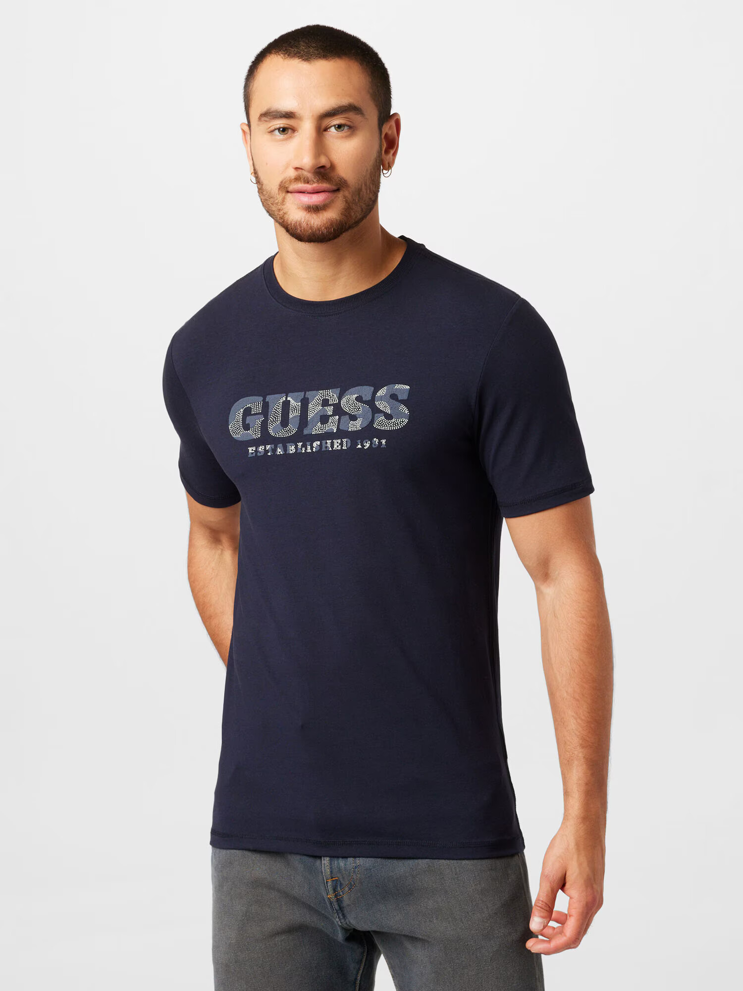 GUESS Tricou albastru fumuriu / albastru închis / alb - Pled.ro