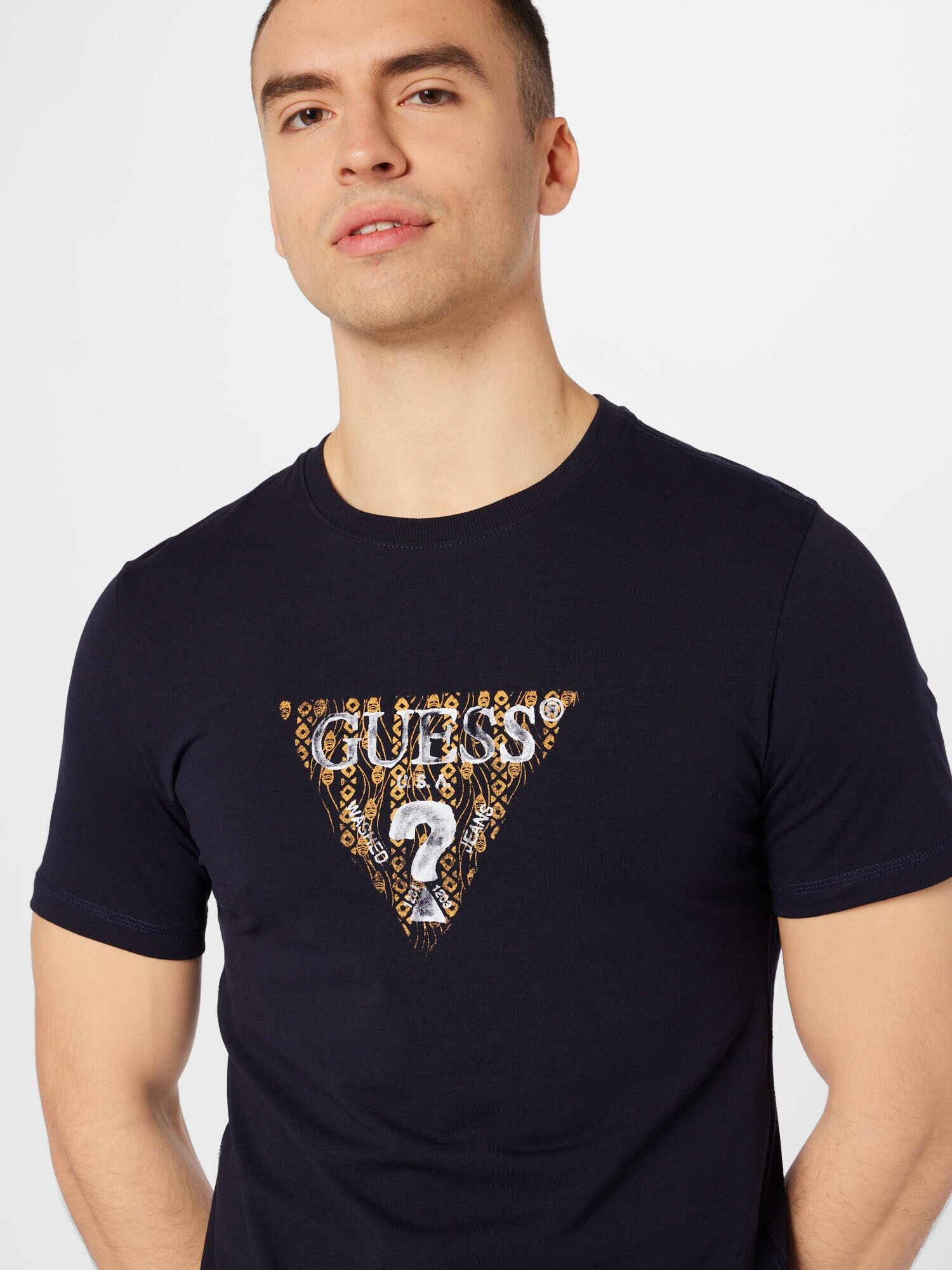 GUESS Tricou albastru închis / galben / alb - Pled.ro