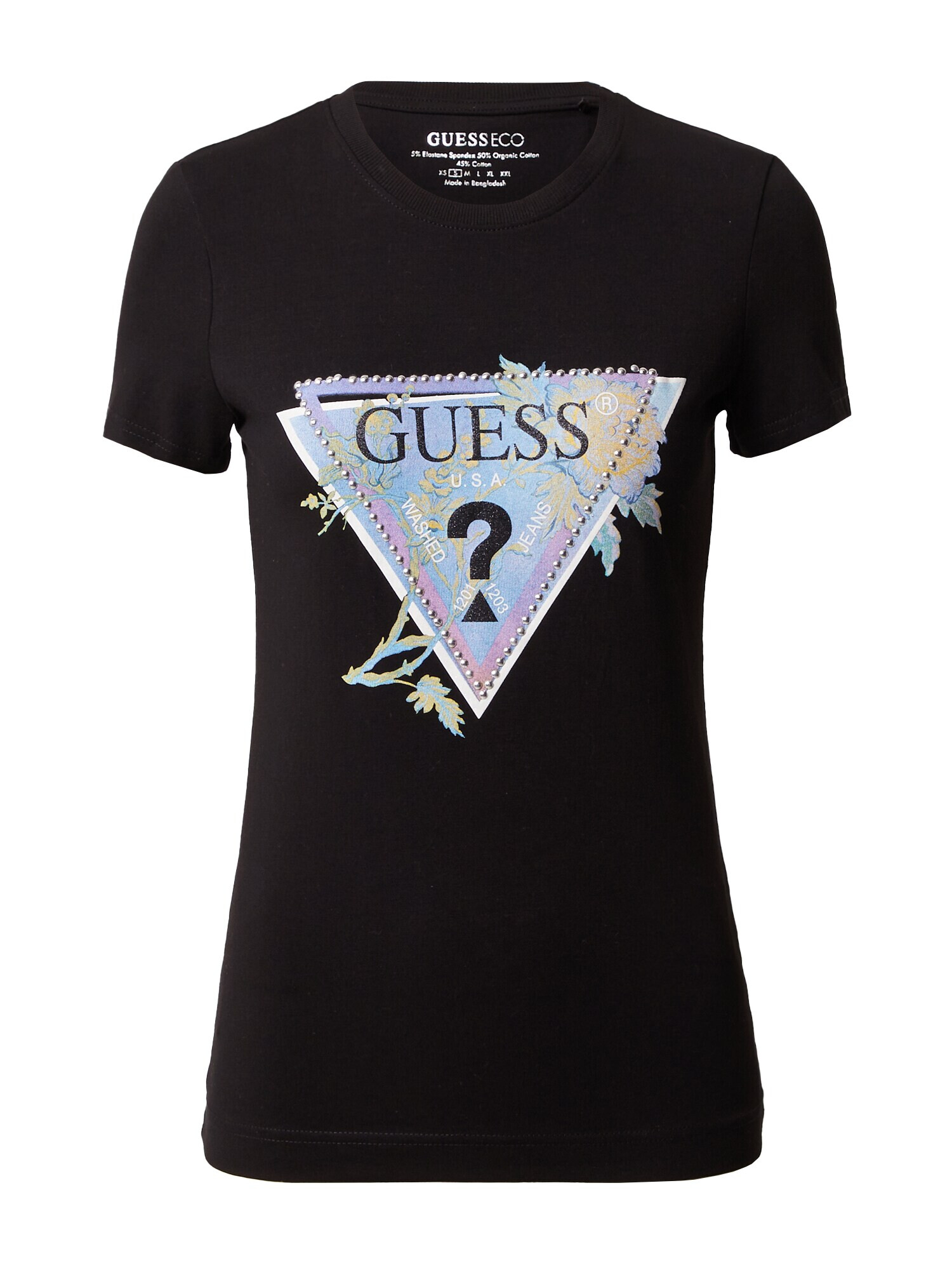 GUESS Tricou 'ALVA' albastru deschis / verde deschis / mov deschis / negru - Pled.ro