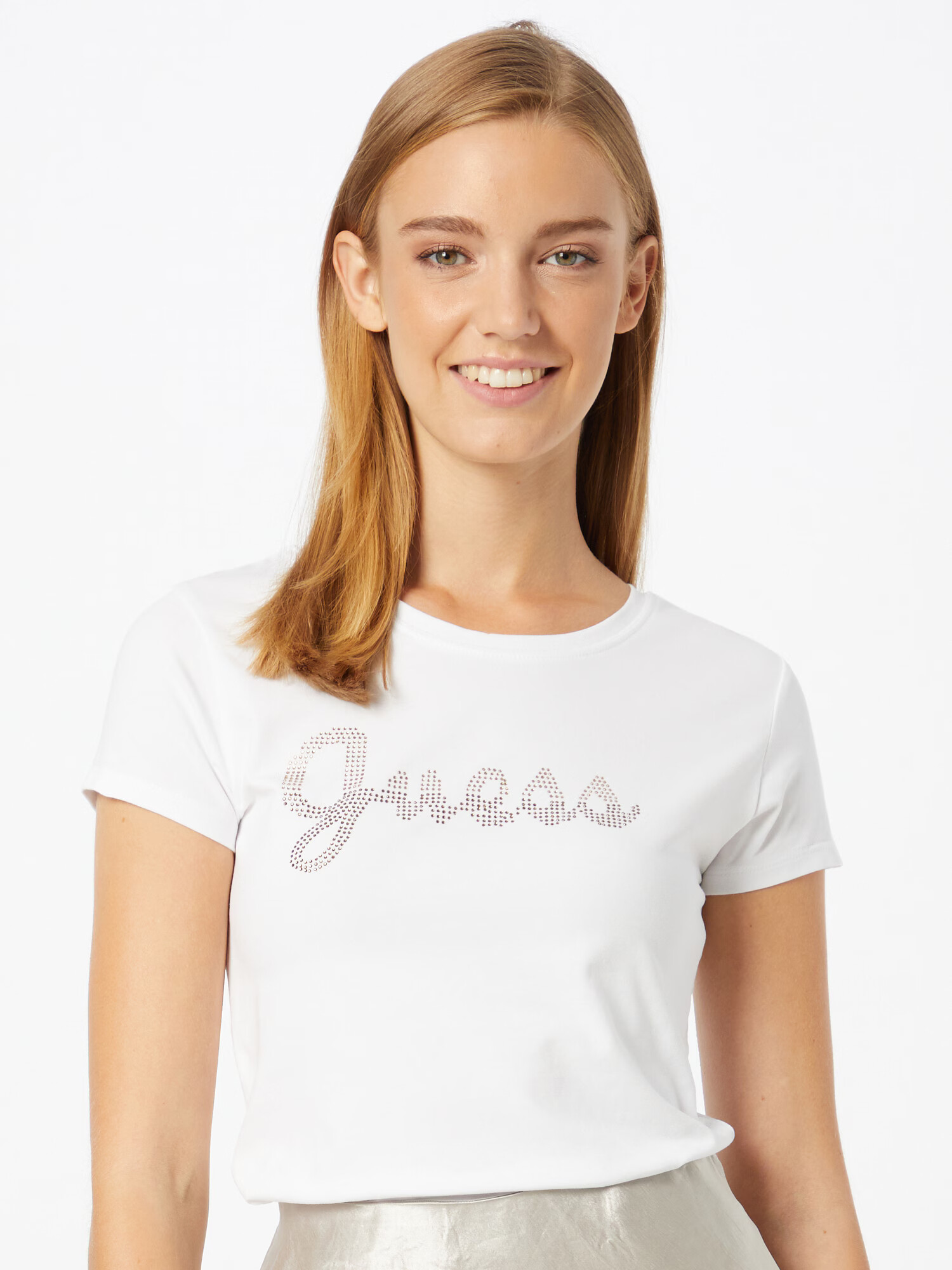 GUESS Tricou argintiu / alb - Pled.ro