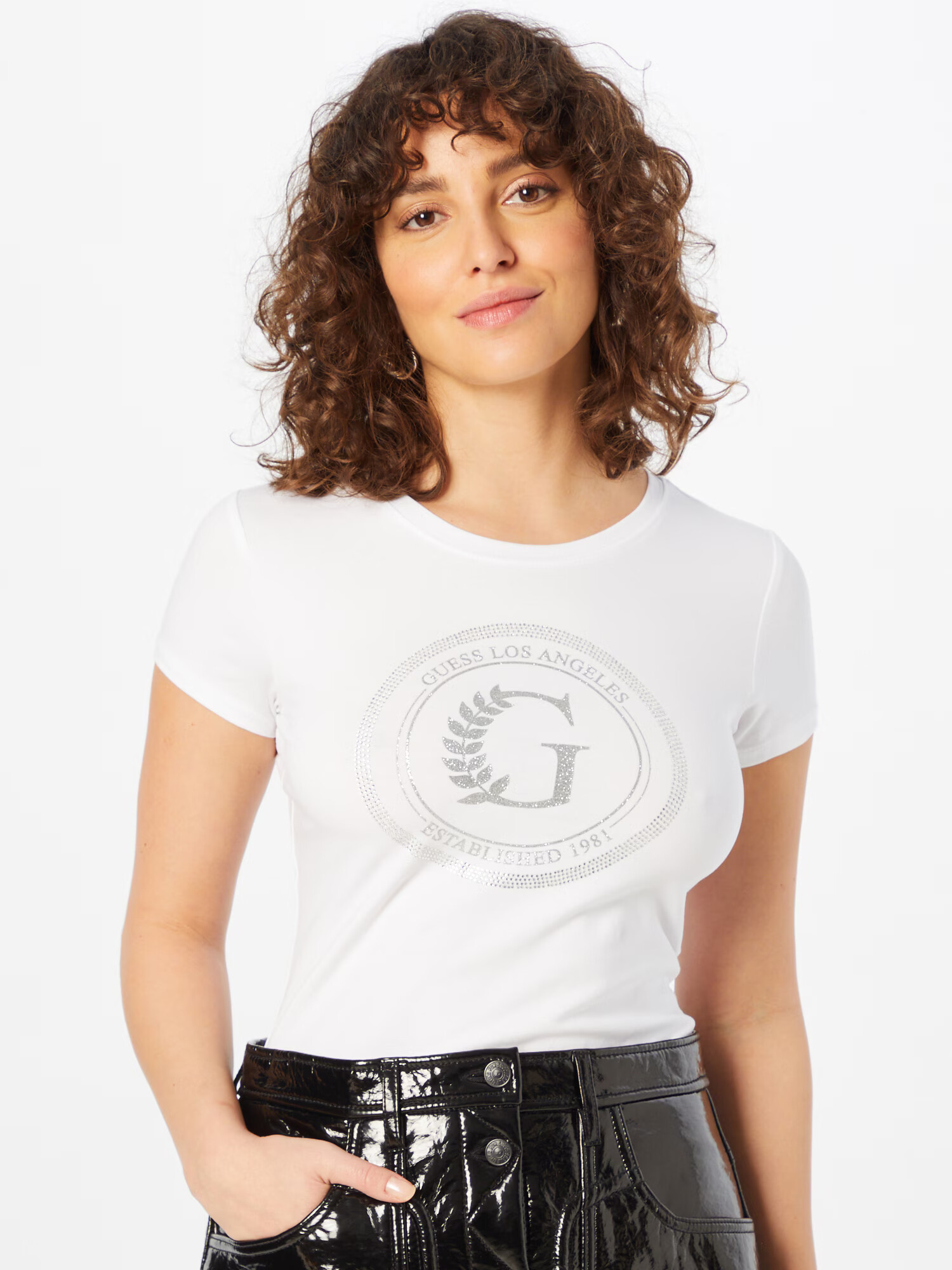 GUESS Tricou argintiu / alb - Pled.ro