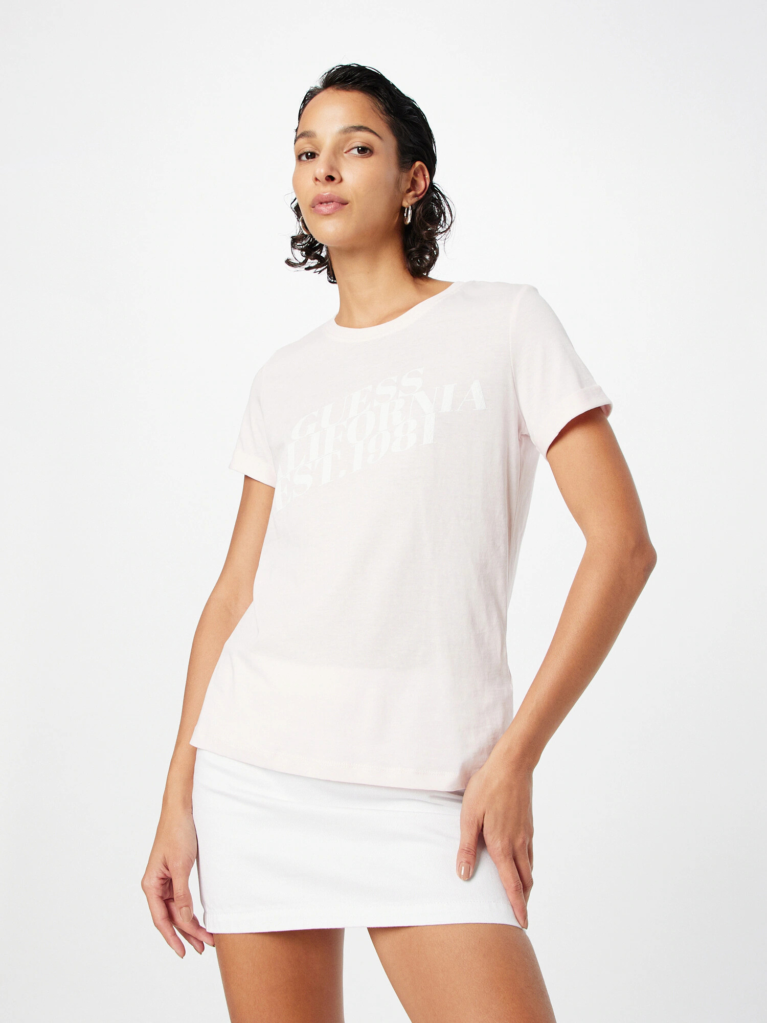 GUESS Tricou 'AURELIA' roz pastel / alb - Pled.ro