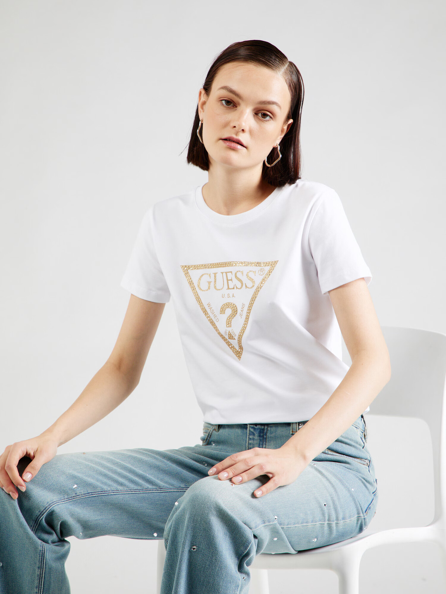 GUESS Tricou auriu / alb - Pled.ro