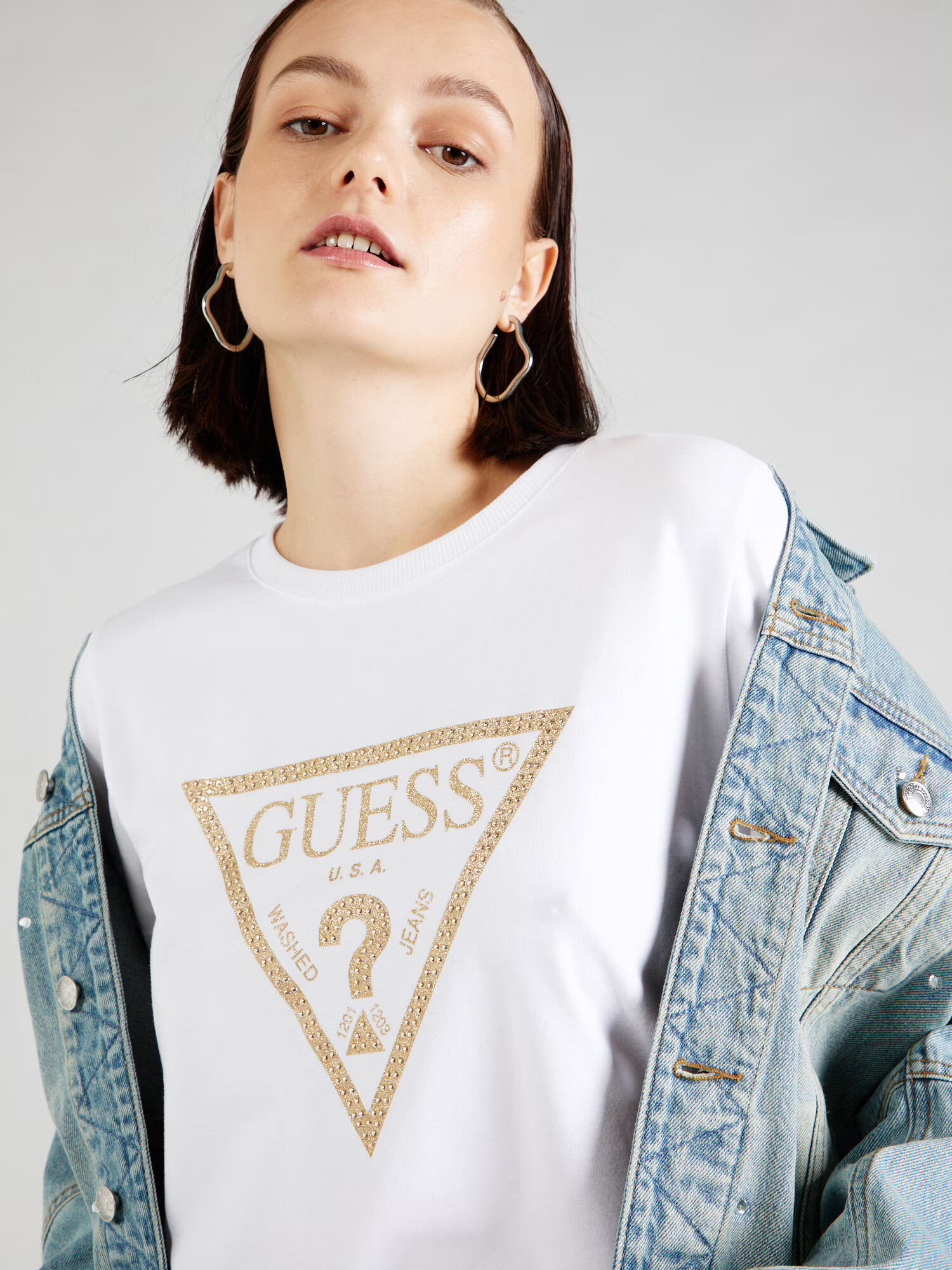 GUESS Tricou auriu / alb - Pled.ro