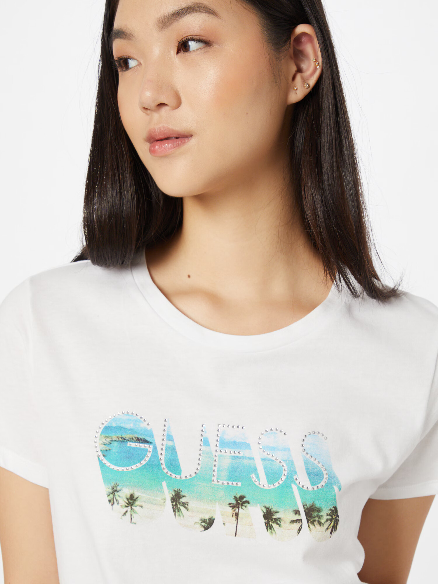 GUESS Tricou azuriu / oliv / verde pin / alb - Pled.ro