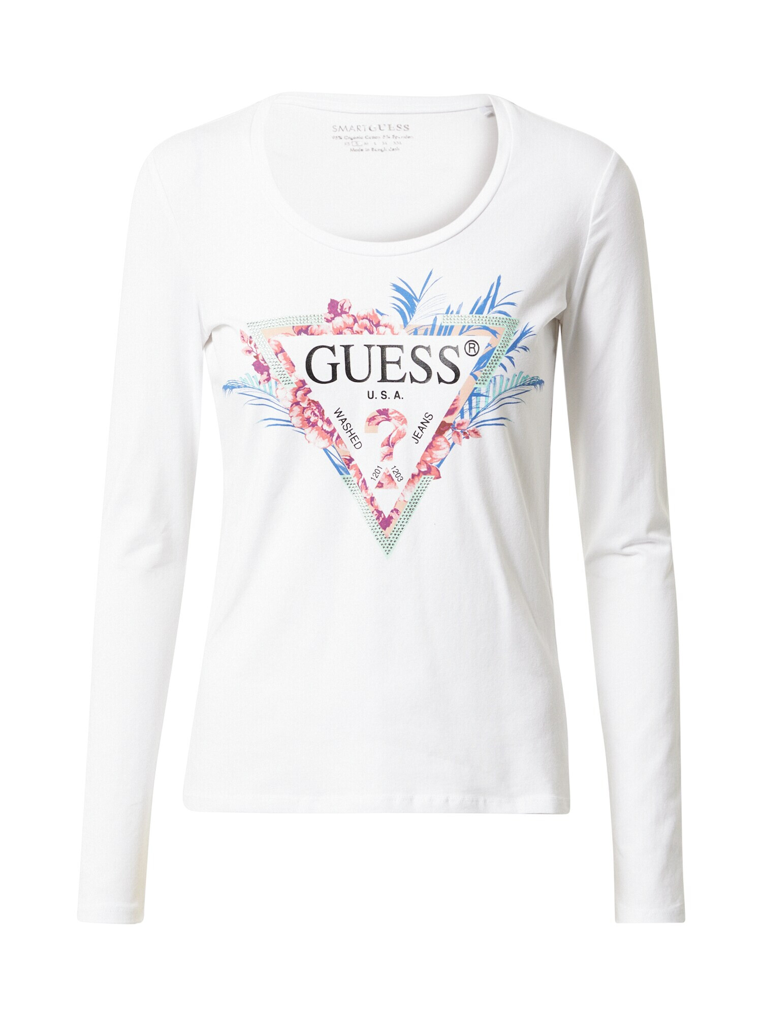 GUESS Tricou 'BENTE' azuriu / verde pastel / negru / alb - Pled.ro