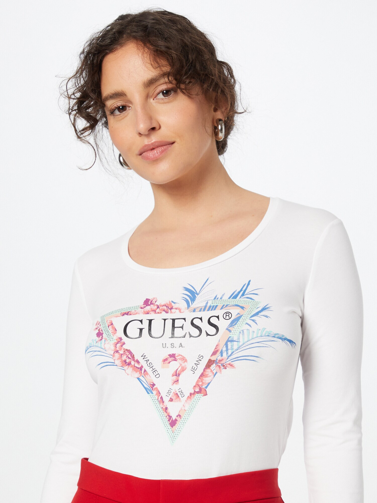 GUESS Tricou 'BENTE' azuriu / verde pastel / negru / alb - Pled.ro