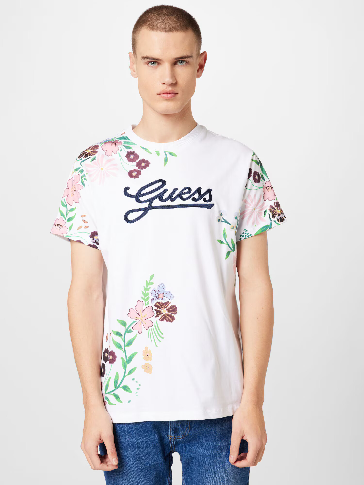 GUESS Tricou bleumarin / verde / mov zmeură / alb - Pled.ro