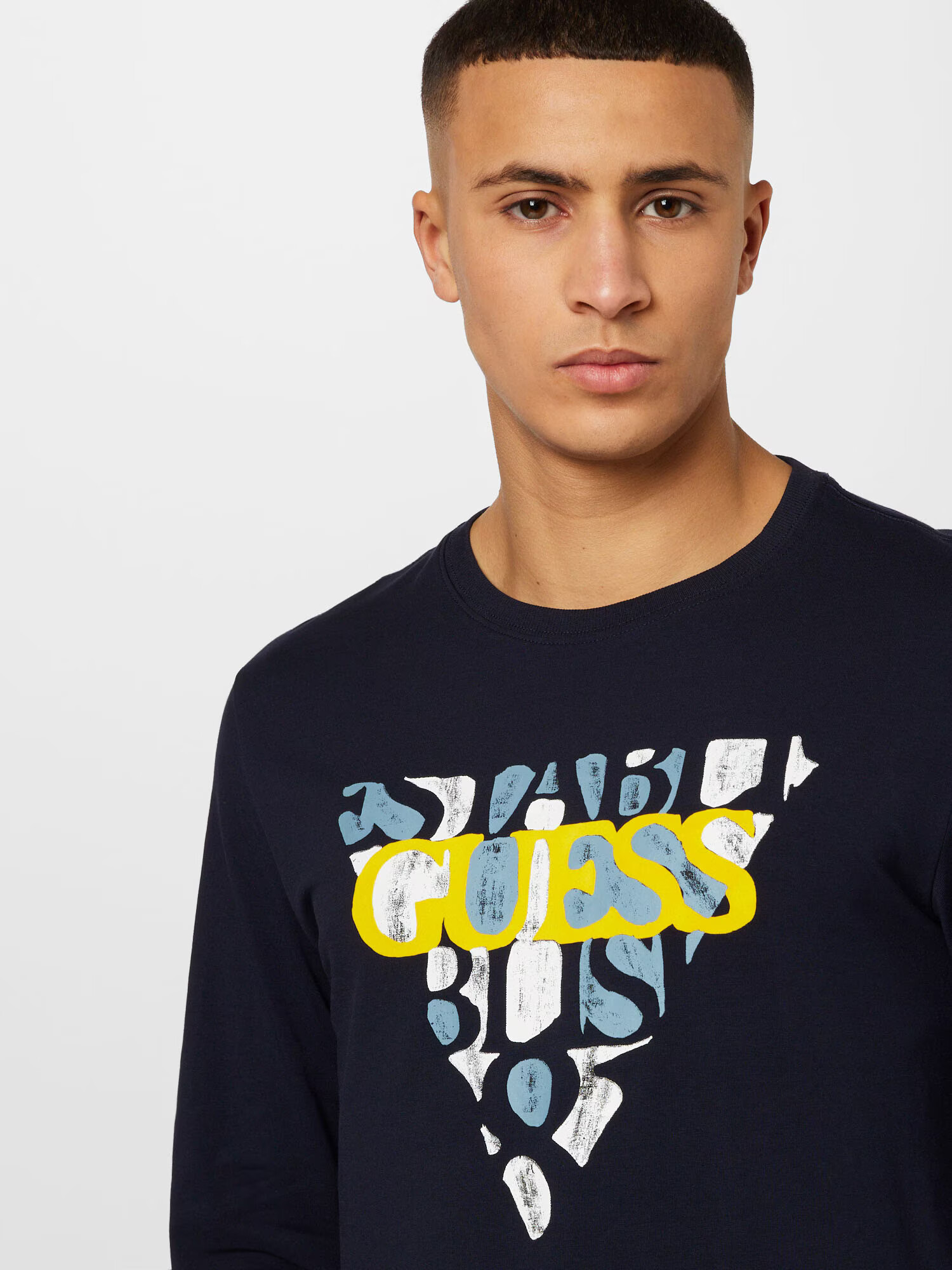 GUESS Tricou 'BLURRI' bleumarin / albastru fumuriu / galben / alb - Pled.ro