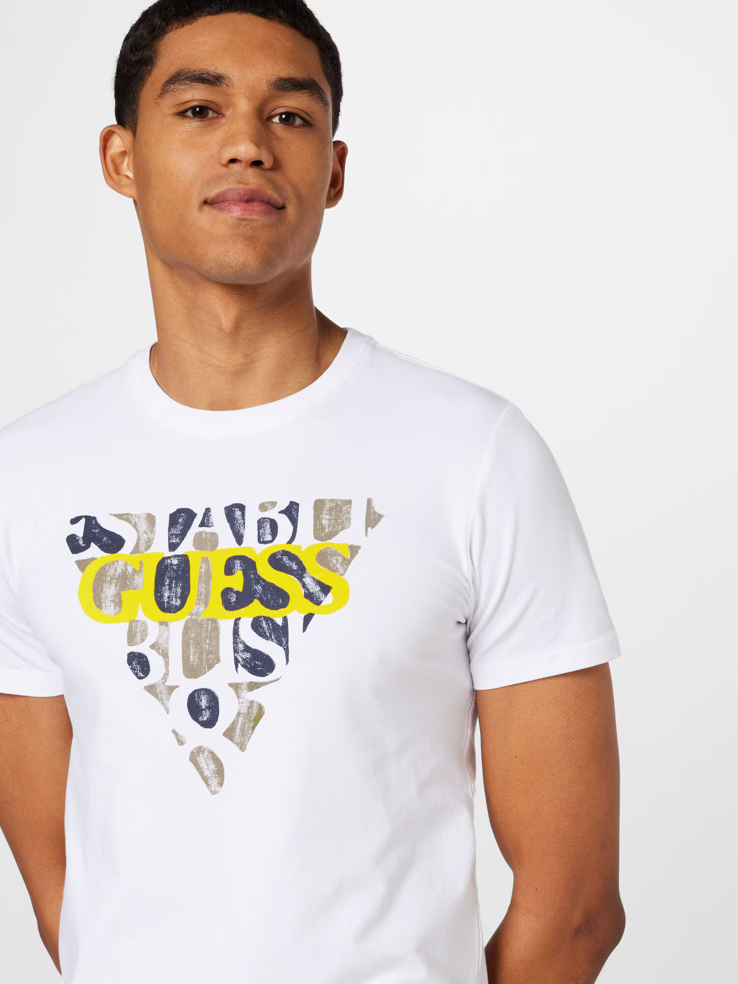 GUESS Tricou 'BLURRI' galben / gri piatră / alb - Pled.ro