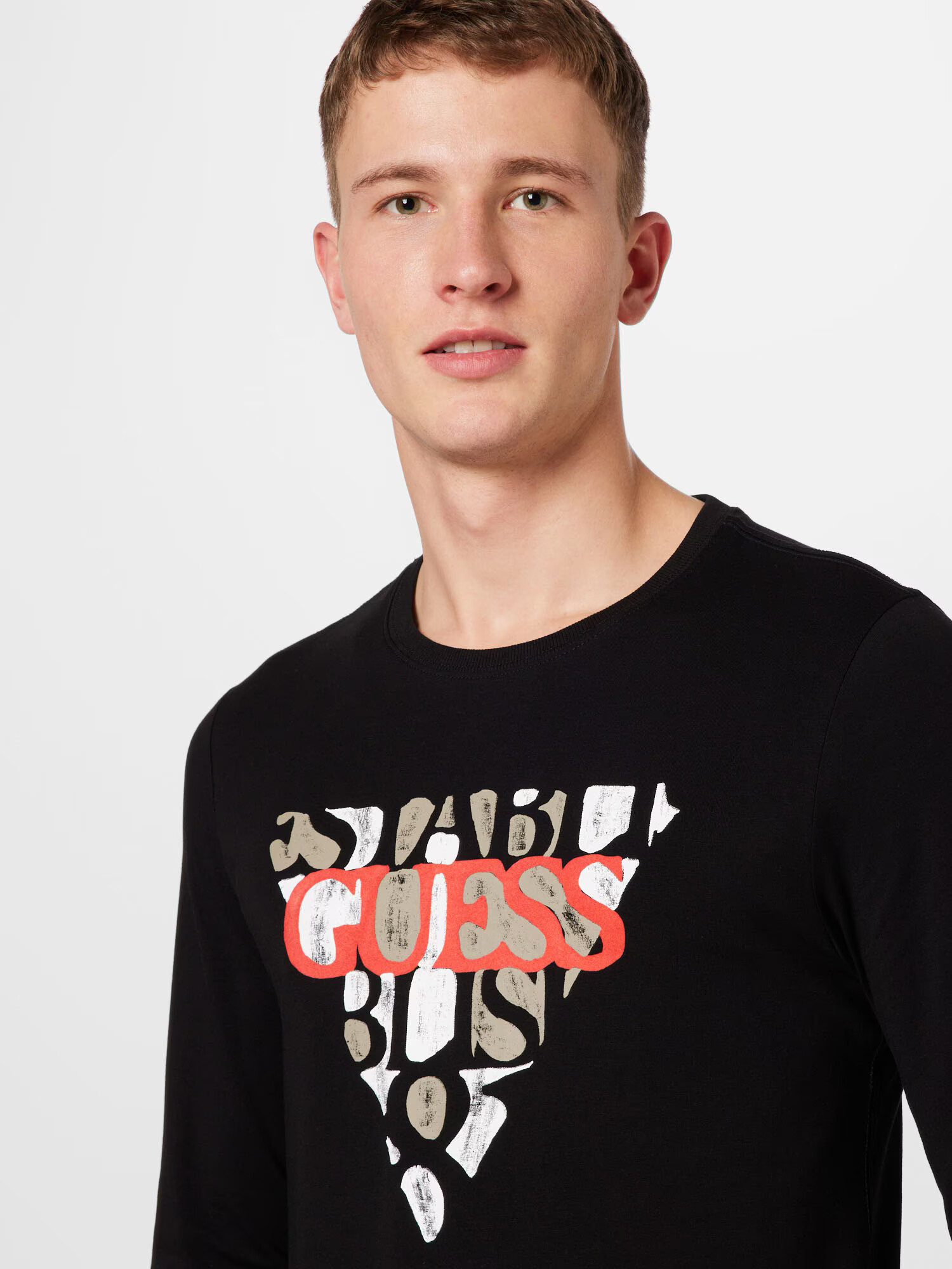 GUESS Tricou 'BLURRI' grej / roșu / negru / alb - Pled.ro