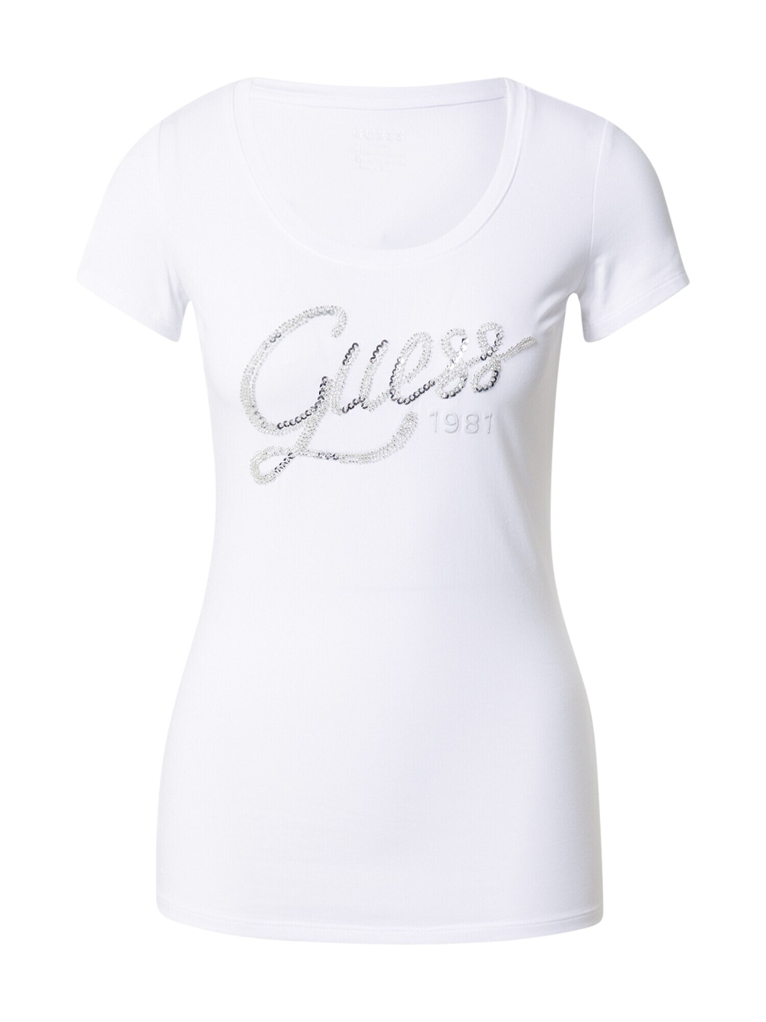 GUESS Tricou 'Bryanna' argintiu / alb - Pled.ro