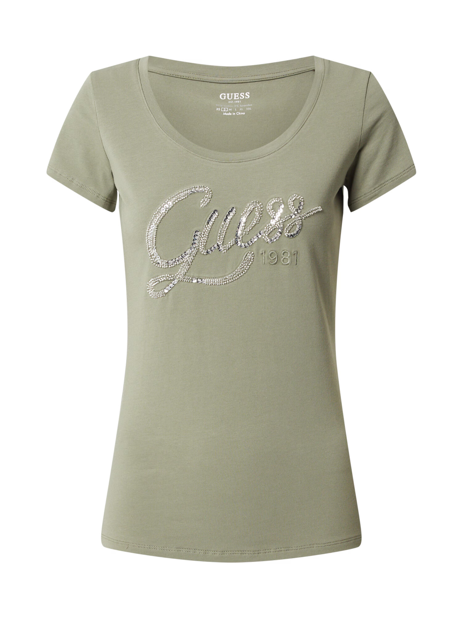 GUESS Tricou 'Bryanna' kaki / argintiu - Pled.ro