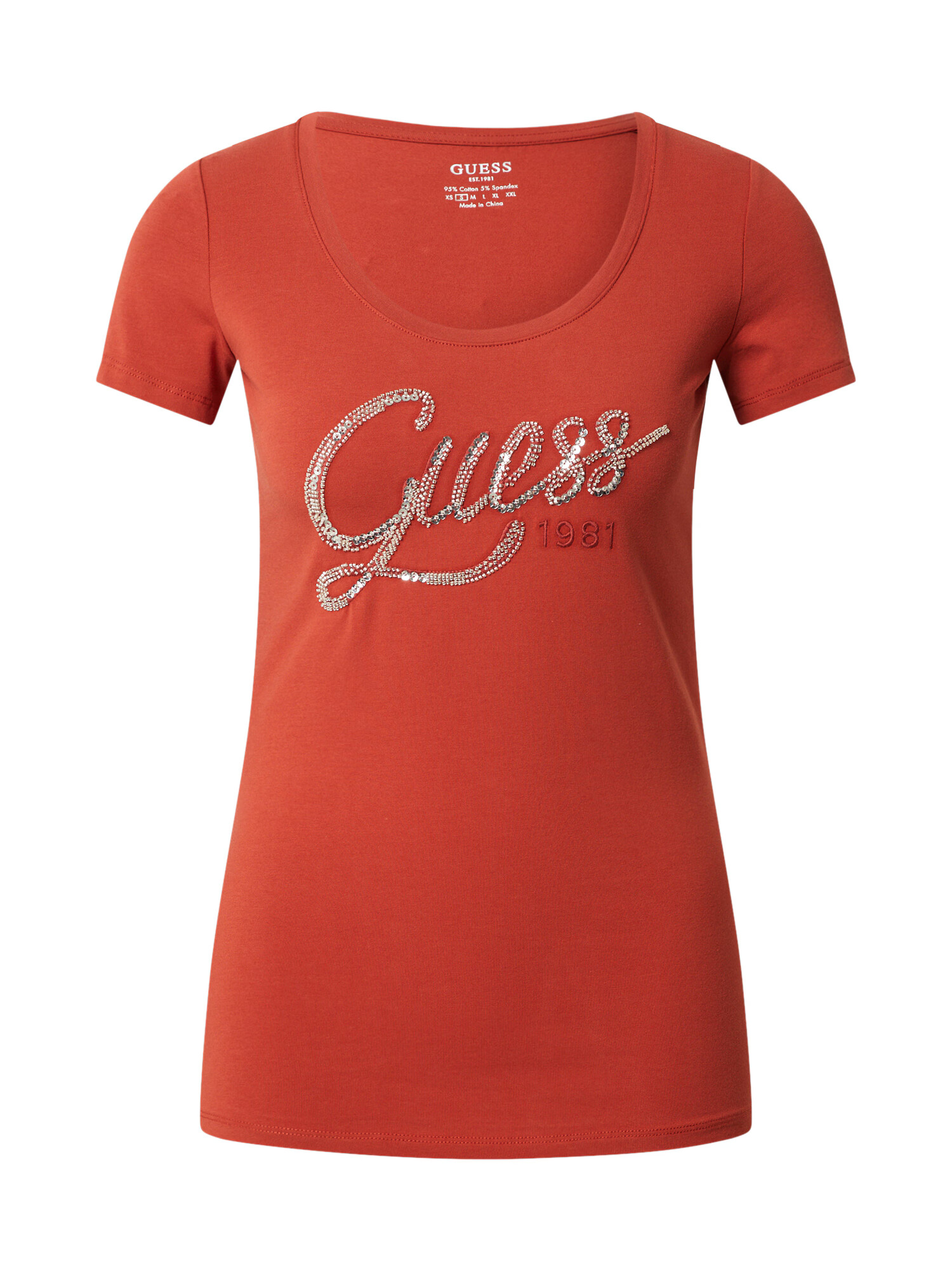 GUESS Tricou 'Bryanna' roșu ruginiu / argintiu - Pled.ro