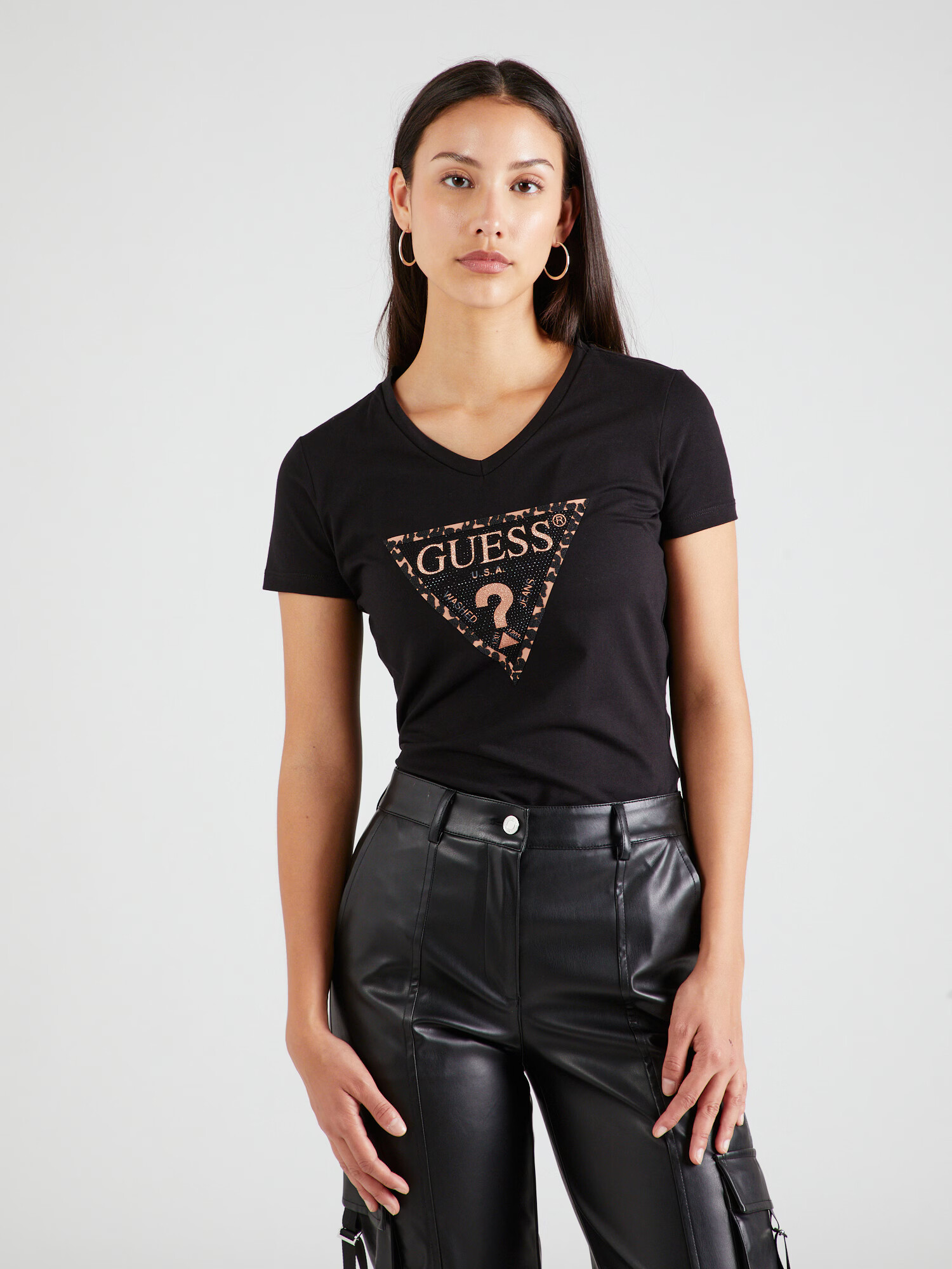 GUESS Tricou crem / negru - Pled.ro