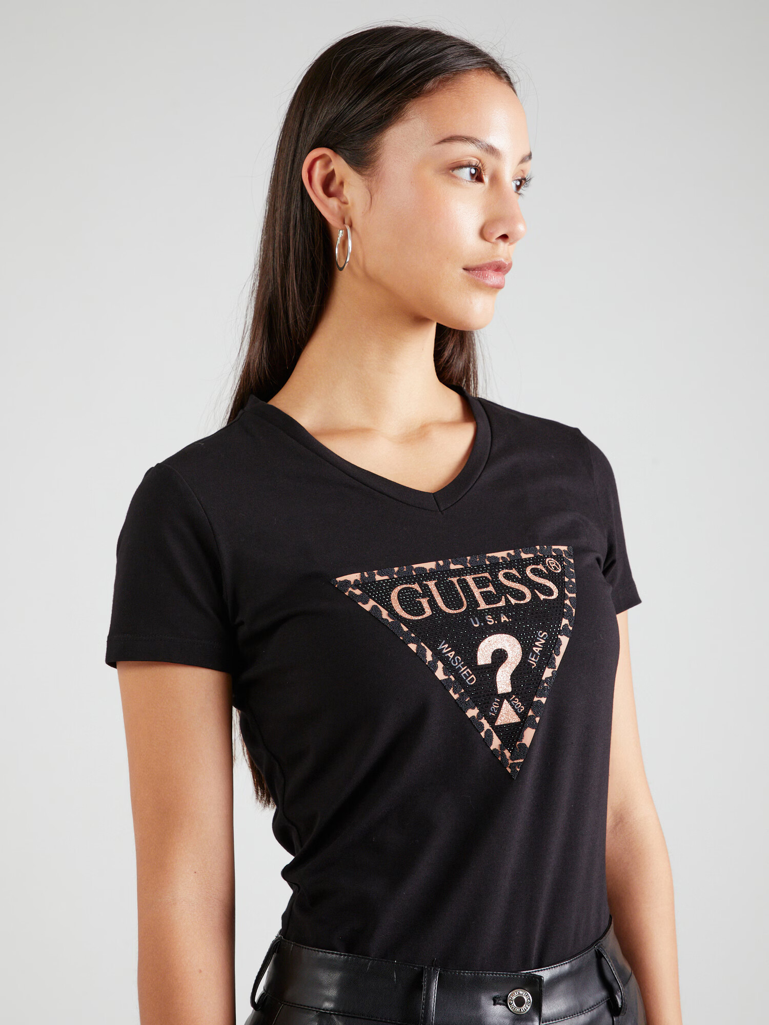 GUESS Tricou crem / negru - Pled.ro