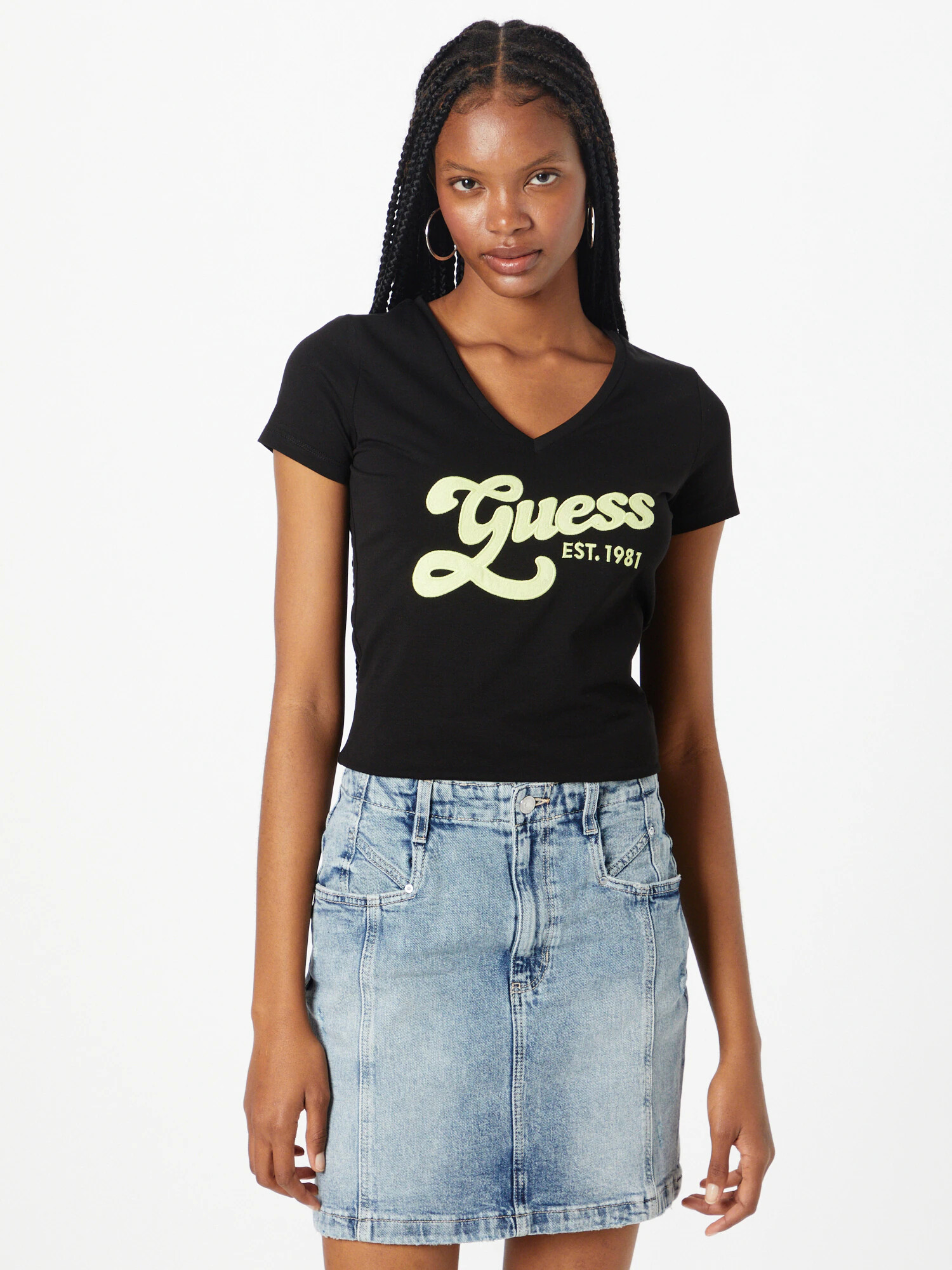 GUESS Tricou galben lămâie / negru - Pled.ro